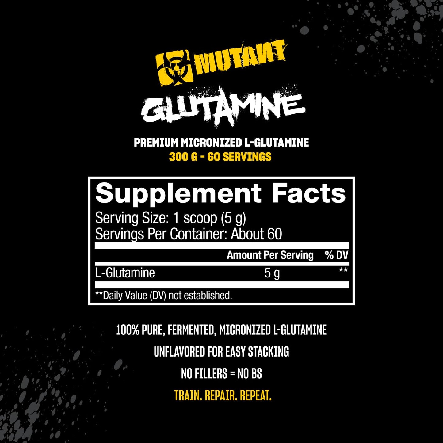 Mutant Glutamine - 100% Pure Workout Supplement to Help Replenish Glutamine Levels for Improved Muscle Repair, Immune and Digestive System Support After Physical Activity - 300 g - Unflavored