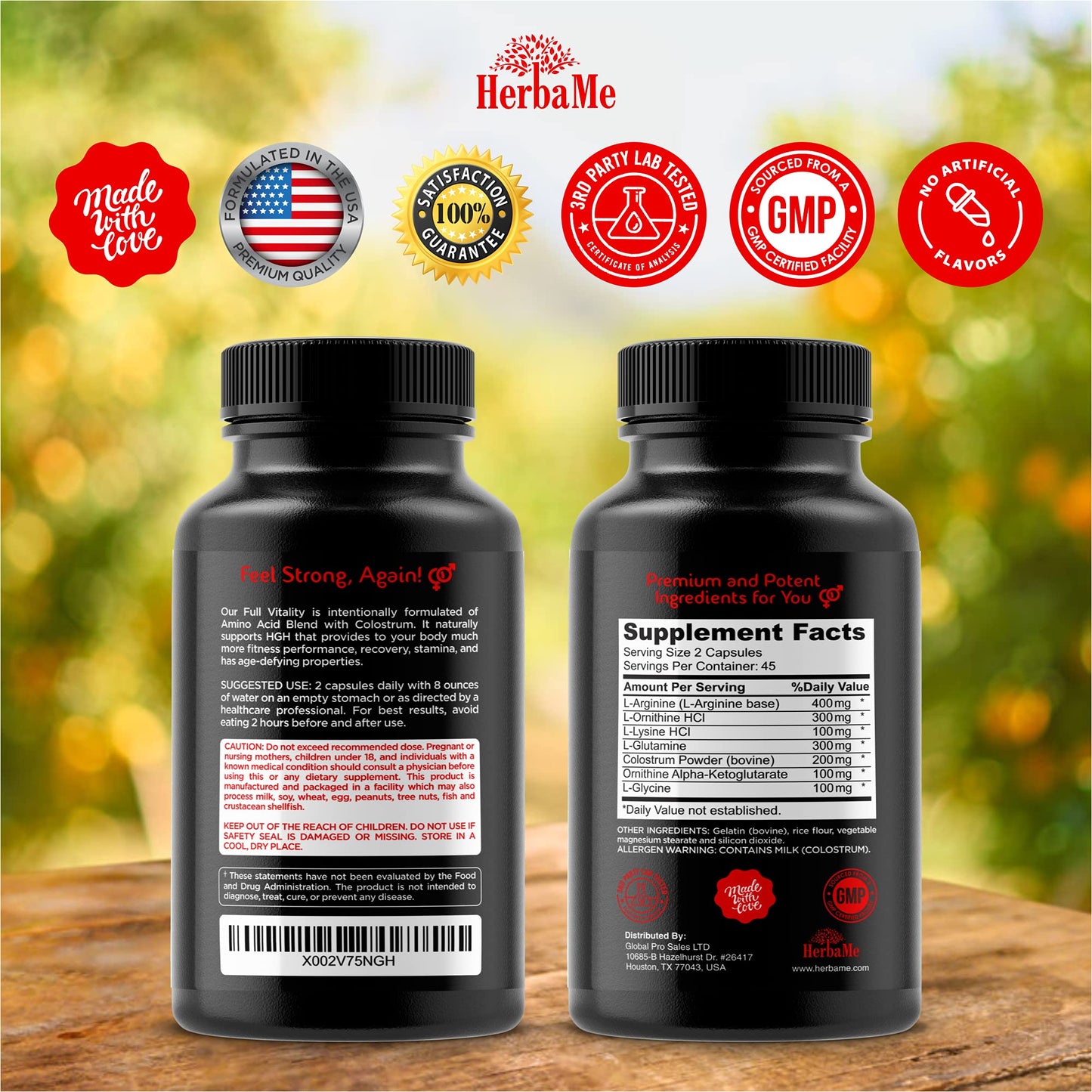 HerbaMe HGH Supplements for Men and Women, 90 Capsules - Naturally Supports Human Growth Hormone, Muscle Building, Muscle Growth Formula, Post Workout Recovery Amino Acid Blend with Colostrum Pills