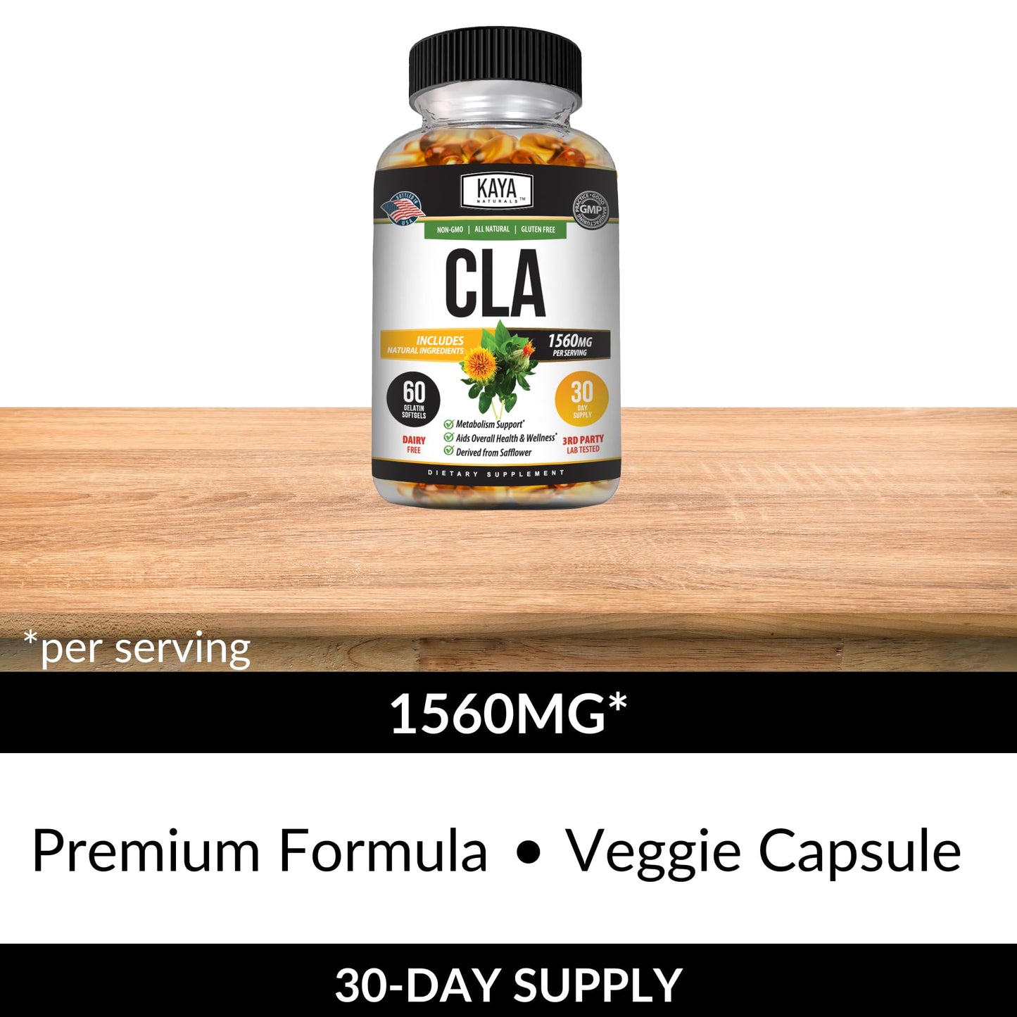 Kaya Naturals CLA Capsules - Conjugated Linoleic Acid - Non-GMO & Gluten-Free (60 Count (Pack of 1))