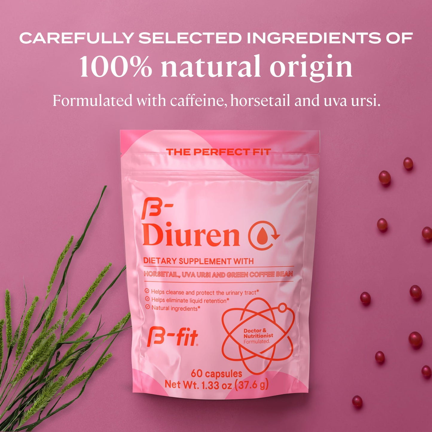 B-FIT B Diuren - Diuretic Capsules with Caffeine, Horsetail Herb and Uva Ursi - 60 Capsules with Natural Extracts - Horsetail Supplement - Best Diuretics for Water Retention