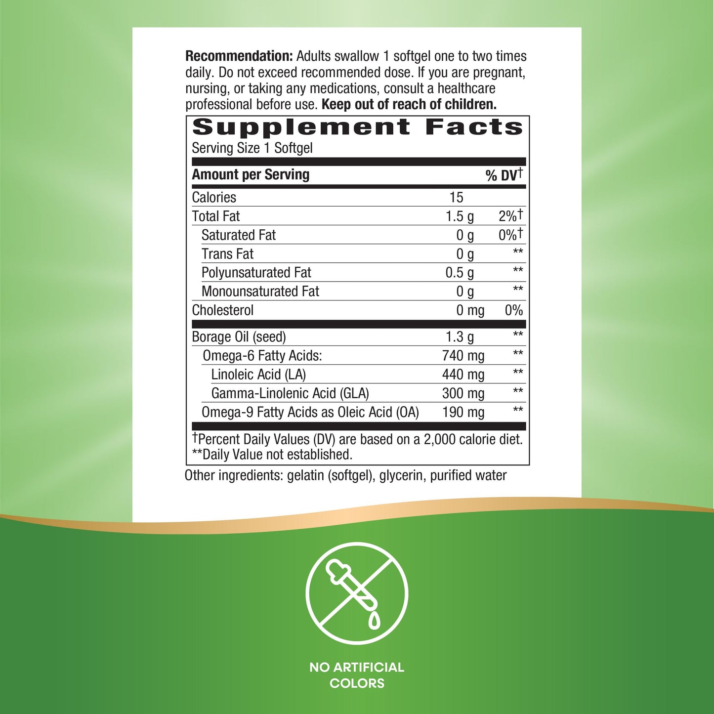Nature's Way Borage Oil, Cold Pressed & Unrefined, GLA Supplement, 300 mg GLA and 440 mg Linoleic Acid per Serving‡, 60 Softgels (Packaging May Vary)