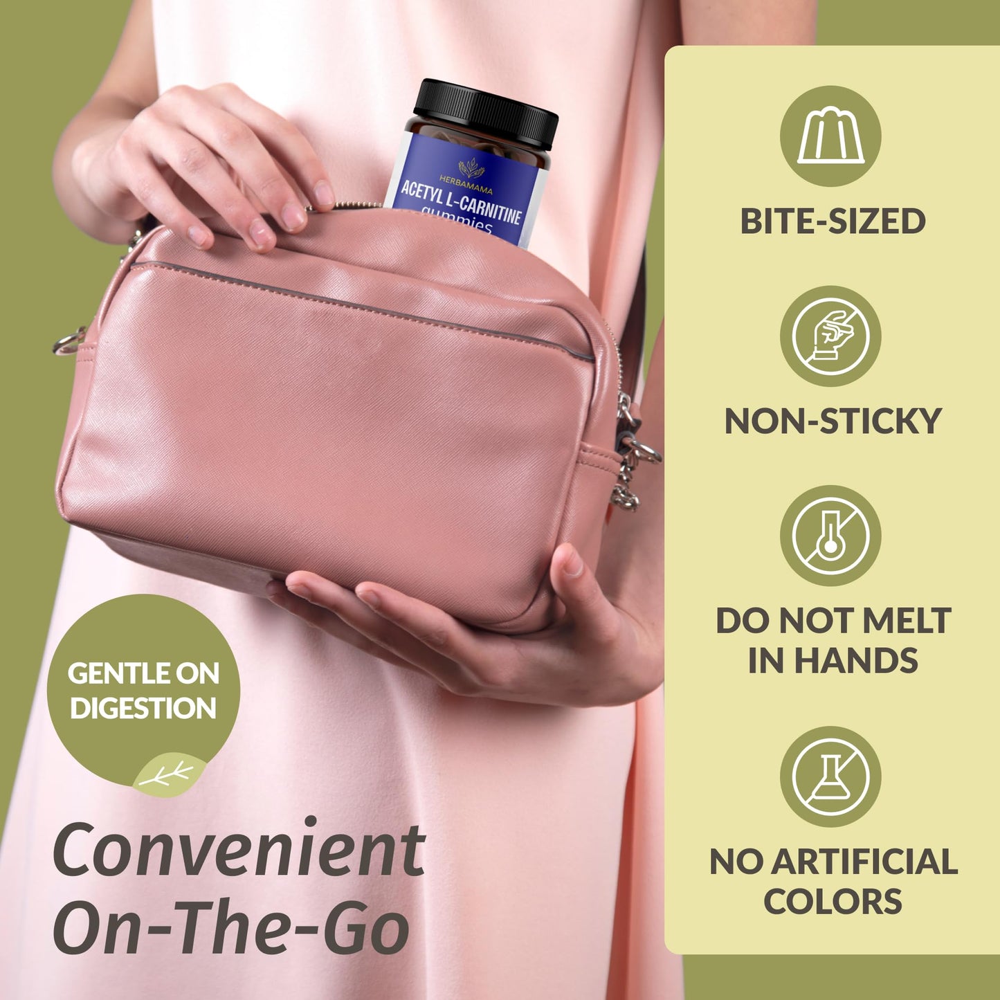 HERBAMAMA Acetyl L-Carnitine 1500mg Gummies - ALCAR Supplement for Energy & Focus Support - Vegan, Non-GMO, 90 Pectin-Based Blueberry-Flavored Chews