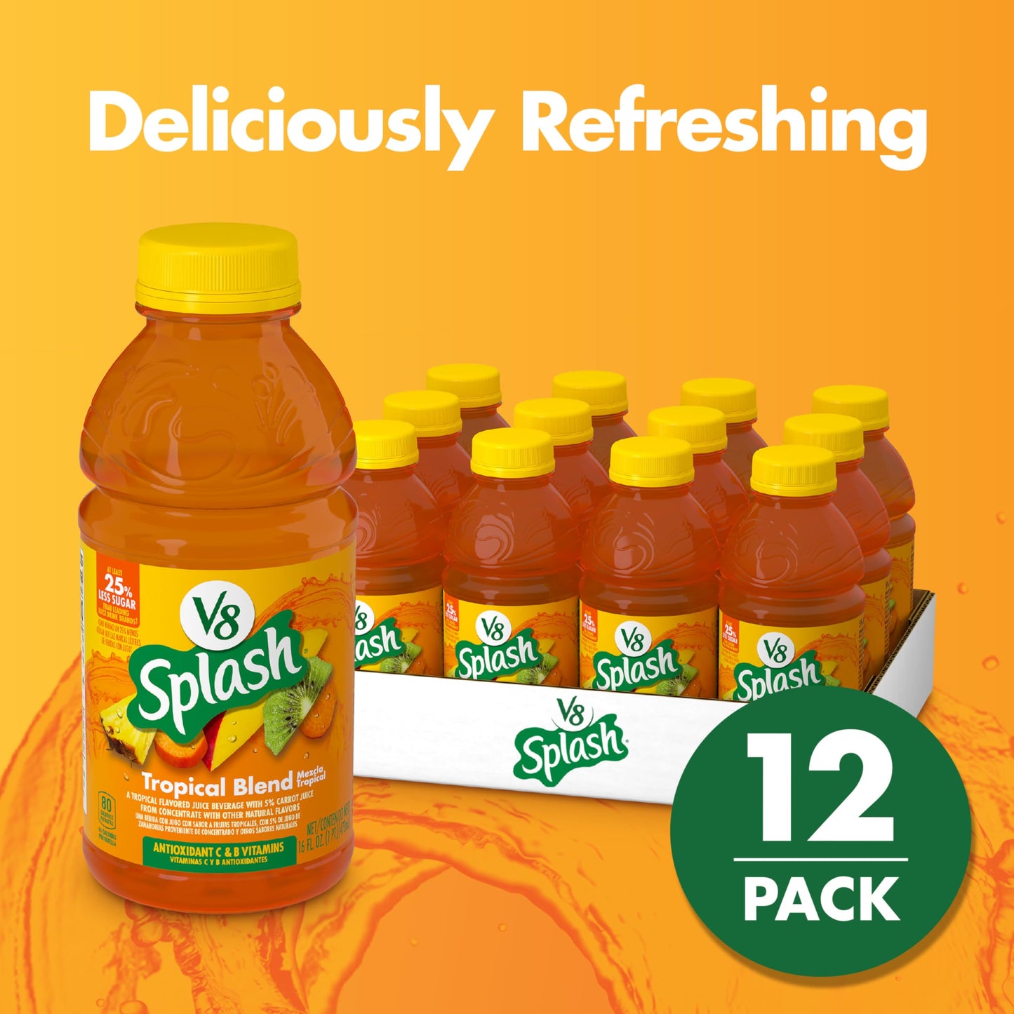 V8 Splash Tropical Blend Flavored Juice Beverage 16 fl oz Bottle 12 Pack