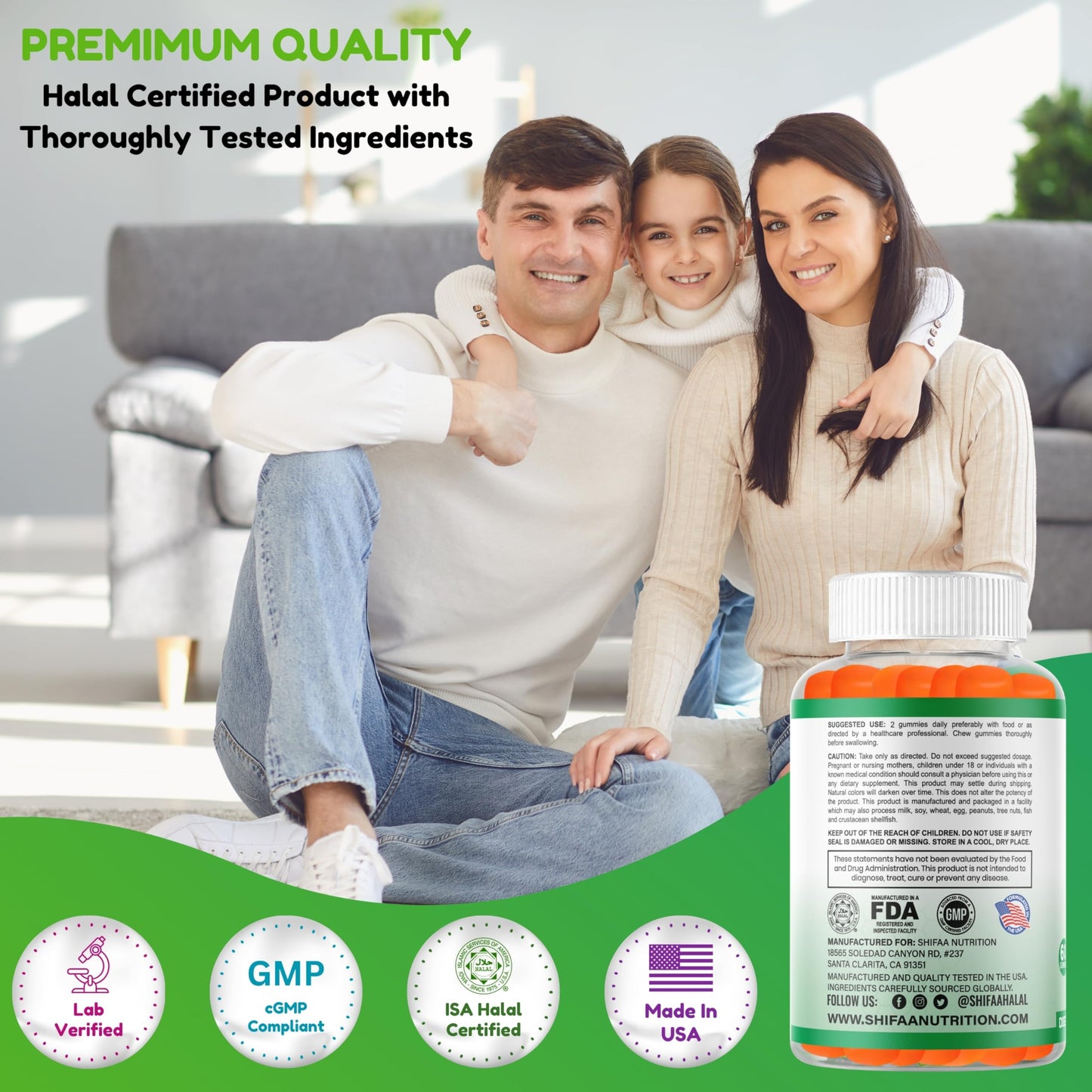 SHIFAA NUTRITION Halal & Gluten Free Fiber Gummies for Kids & Adults | 3g, 30-60 Servings | 60 Gummies | Improves Digestive Health, Immunity & Gut Health | Vegan Prebiotic | Non-GMO, Gelatin-Free