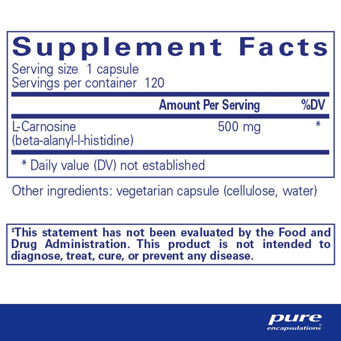 Pure Encapsulations L-Carnosine | Amino Acid Supplement for Joints, Brain, Antioxidants, Heart Health, and Exercise* | 120 Capsules