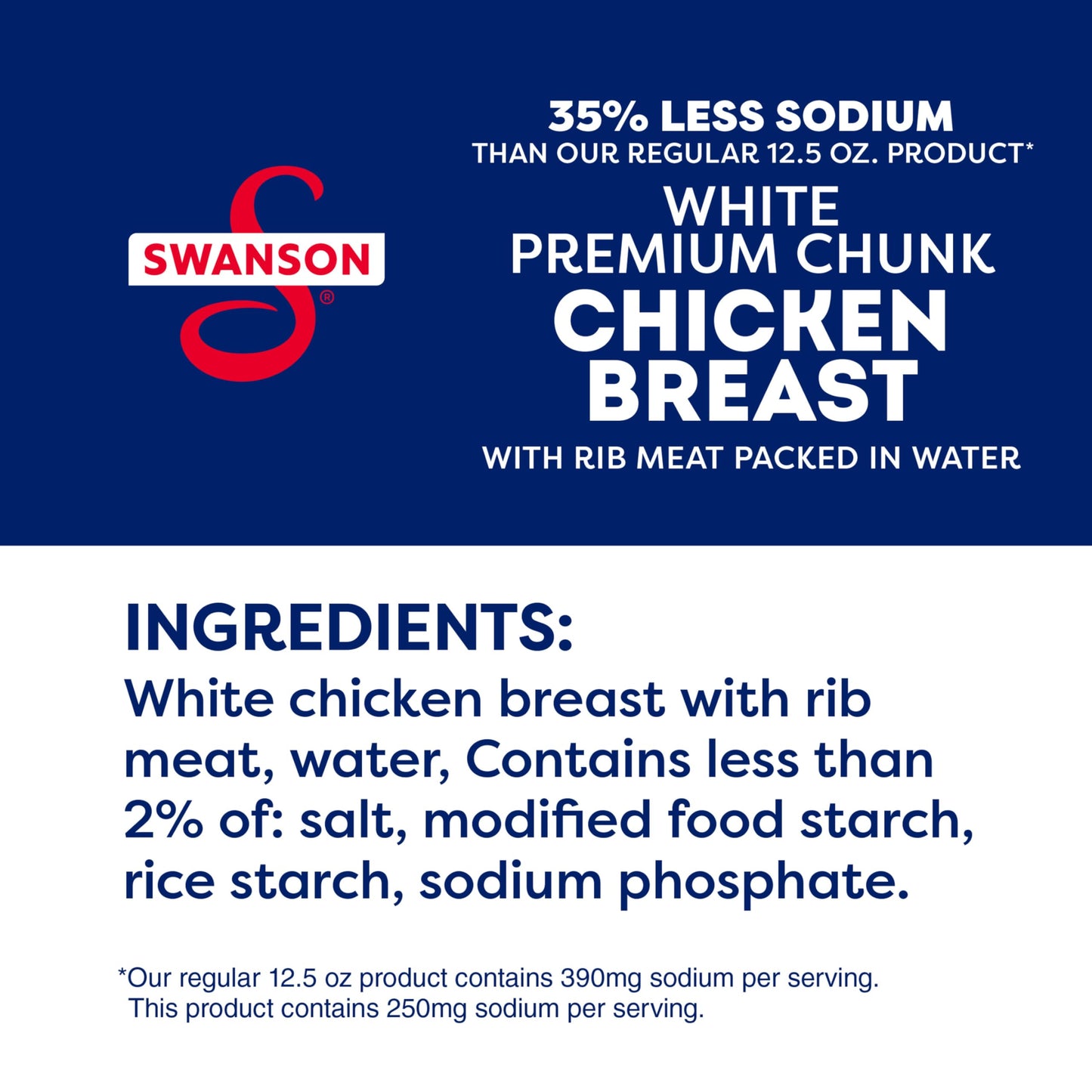 Swanson 35 Less Sodium White Premium Chunk Canned Chicken Breast in Water Fully Cooked Chicken 125 OZ Can