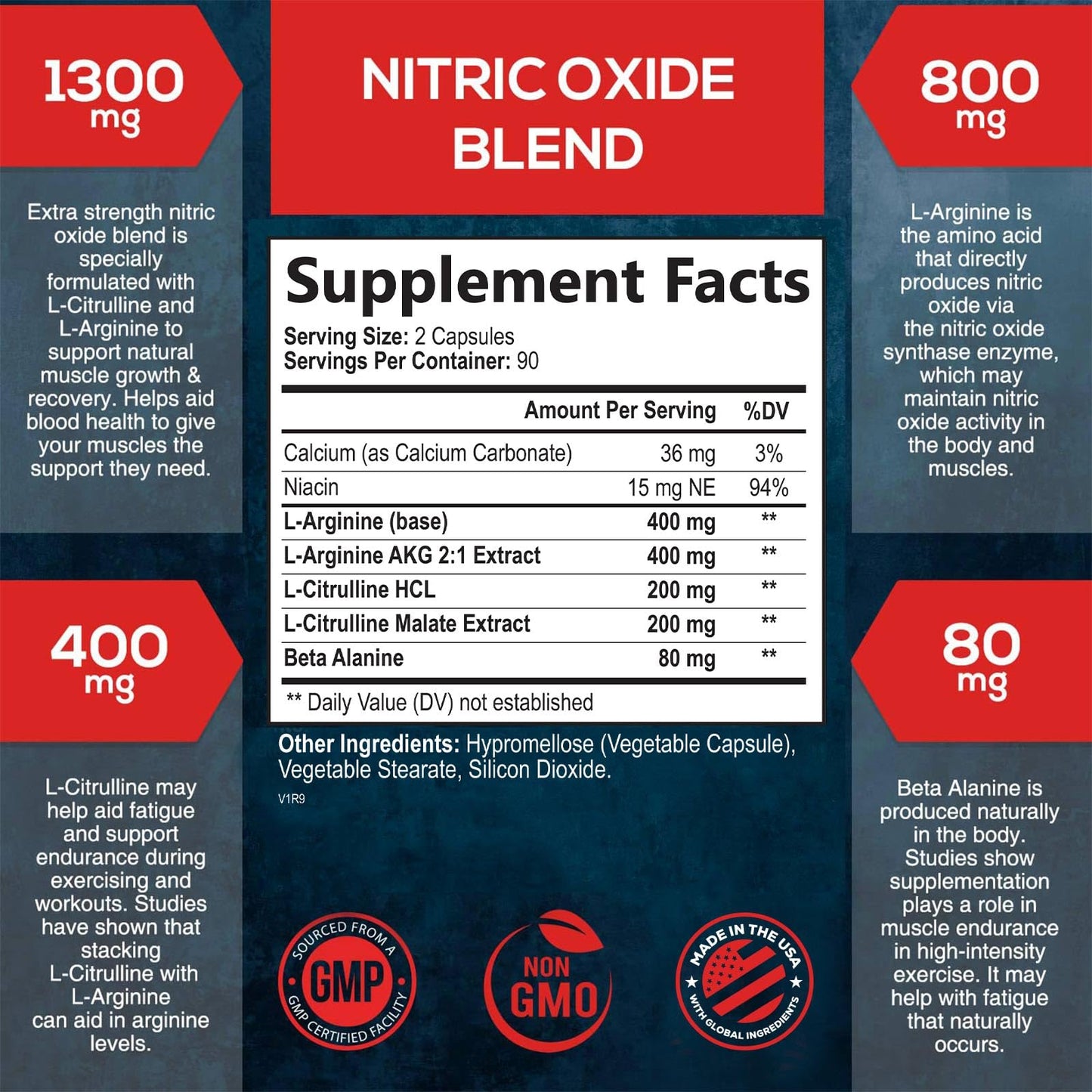 Extra Strength Nitric Oxide Supplement 3X Strength L Arginine, Citrulline Malate, AAKG, Beta Alanine - Premium Muscle Supporting Nitric Booster - Natural Energy & Heart Health Support - 180 Capsules