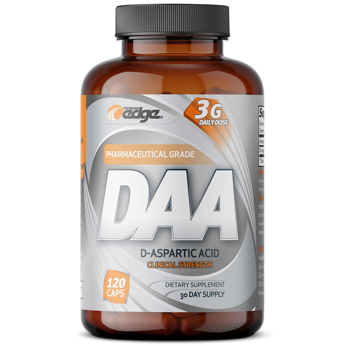 Performance Edge DAA D-Aspartic Acid 3g Daily Dose 30 Day Supply, 120 Capsules