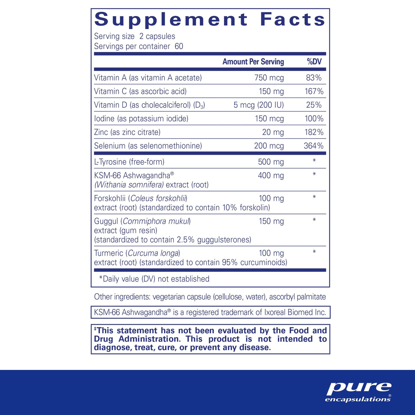 Pure Encapsulations Thyroid Support Complex - Supports Thyroid Health* - Antioxidant Infusion - with Ashwagandha & Iodine - Non-GMO & Vegetarian - 120 Capsules