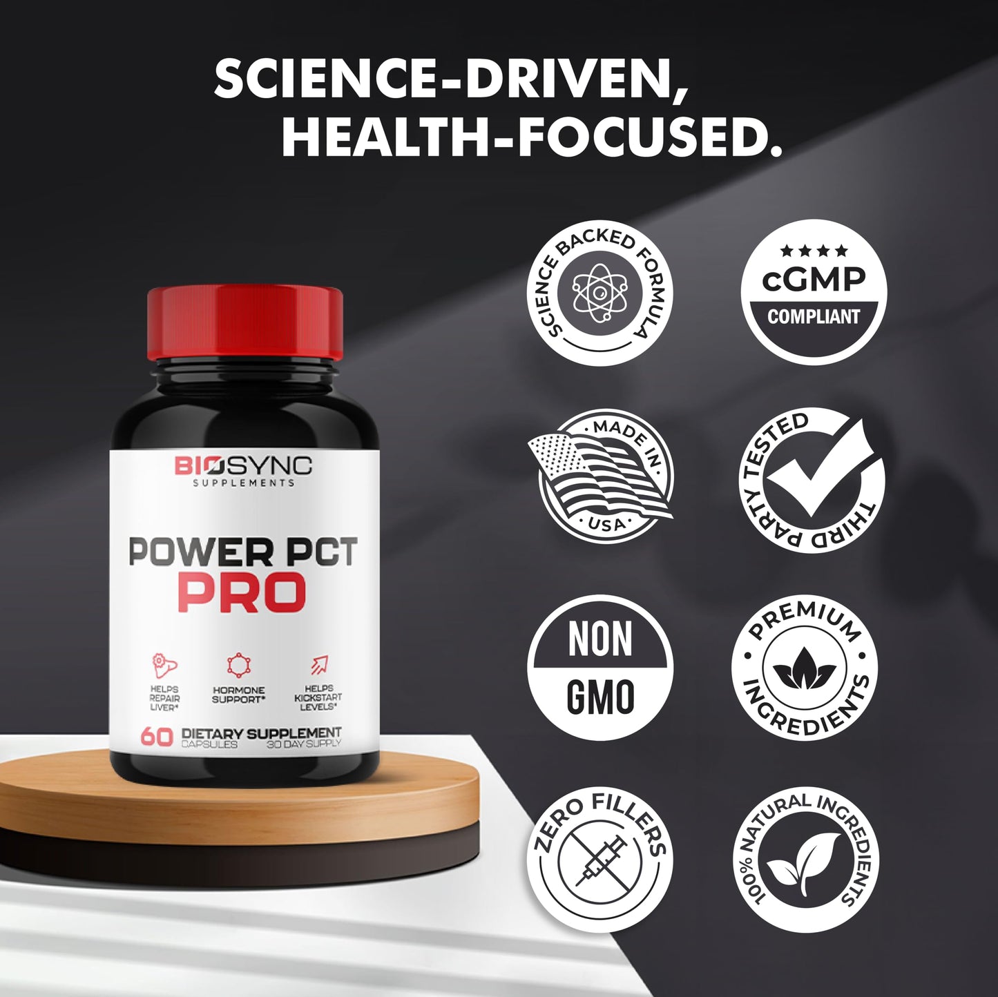 BioSync Supplements | #1 Effective Premium PCT Supplement for Men | Post Cycle Therapy to Kickstart Levels, Repair Liver, Block Estrogen, Balance Hormones | 8 Powerful Ingredients - 60 Capsules