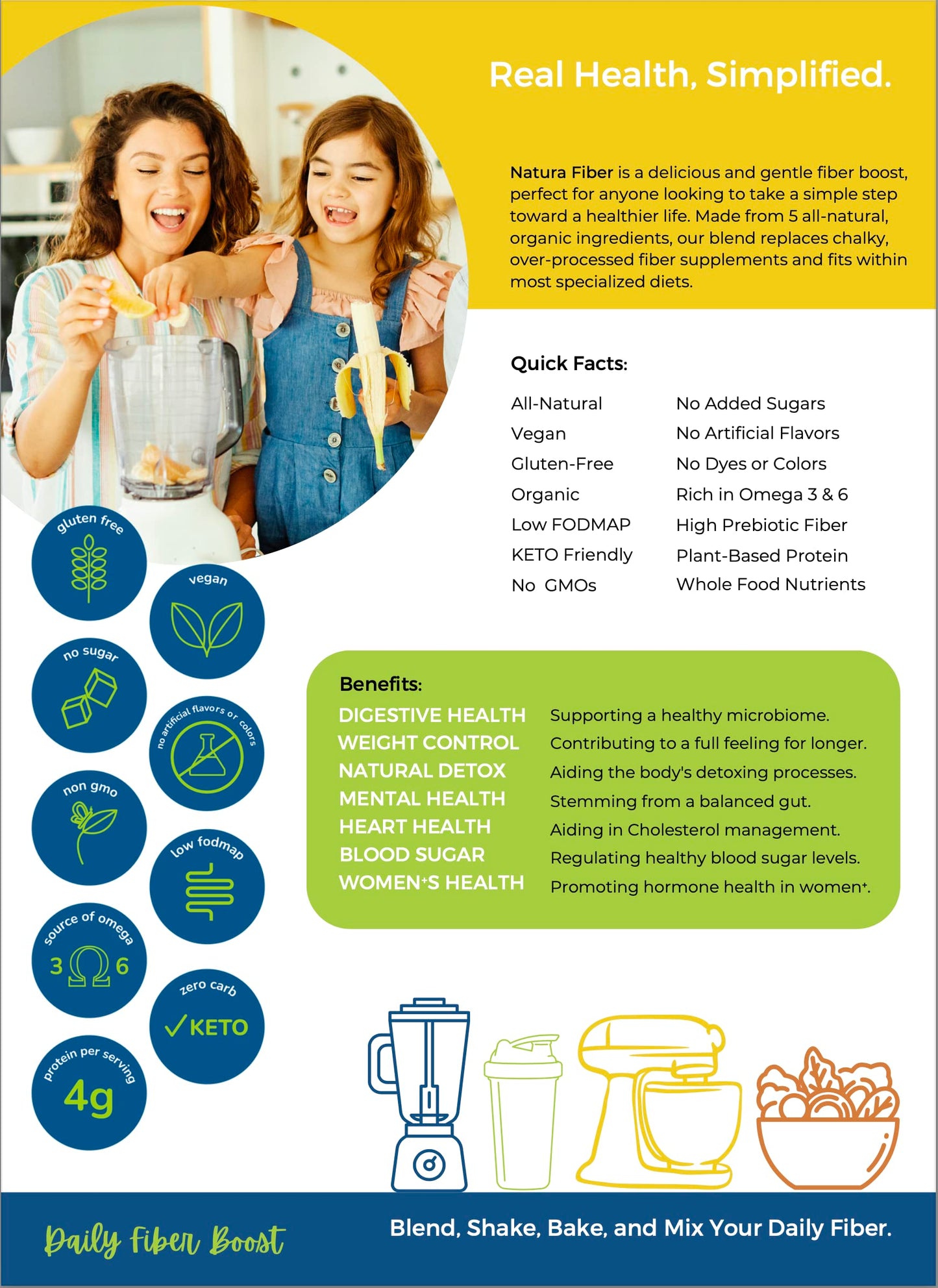 Natura Fiber, All-Natural Organic Fiber Powder Supplement, Plant-Based Whole Food Ingredients, No Artificial Colors or Flavors