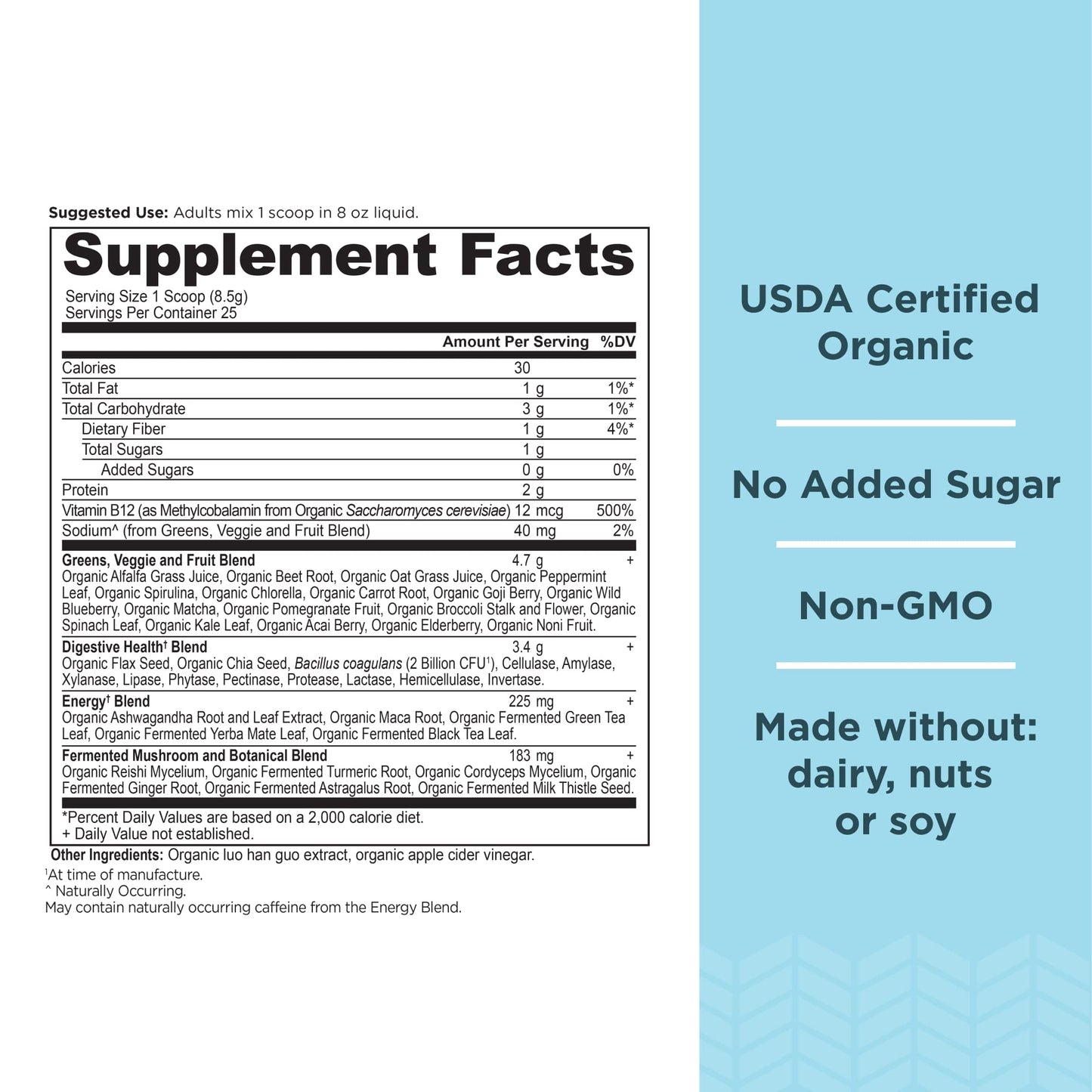 Organic SuperGreens Energizer Powder with Probiotics and B12 by Ancient Nutrition, Made from Real Fruits, Vegetables and Herbs, for Digestive, Detoxification and Energy Support, 25 Servings