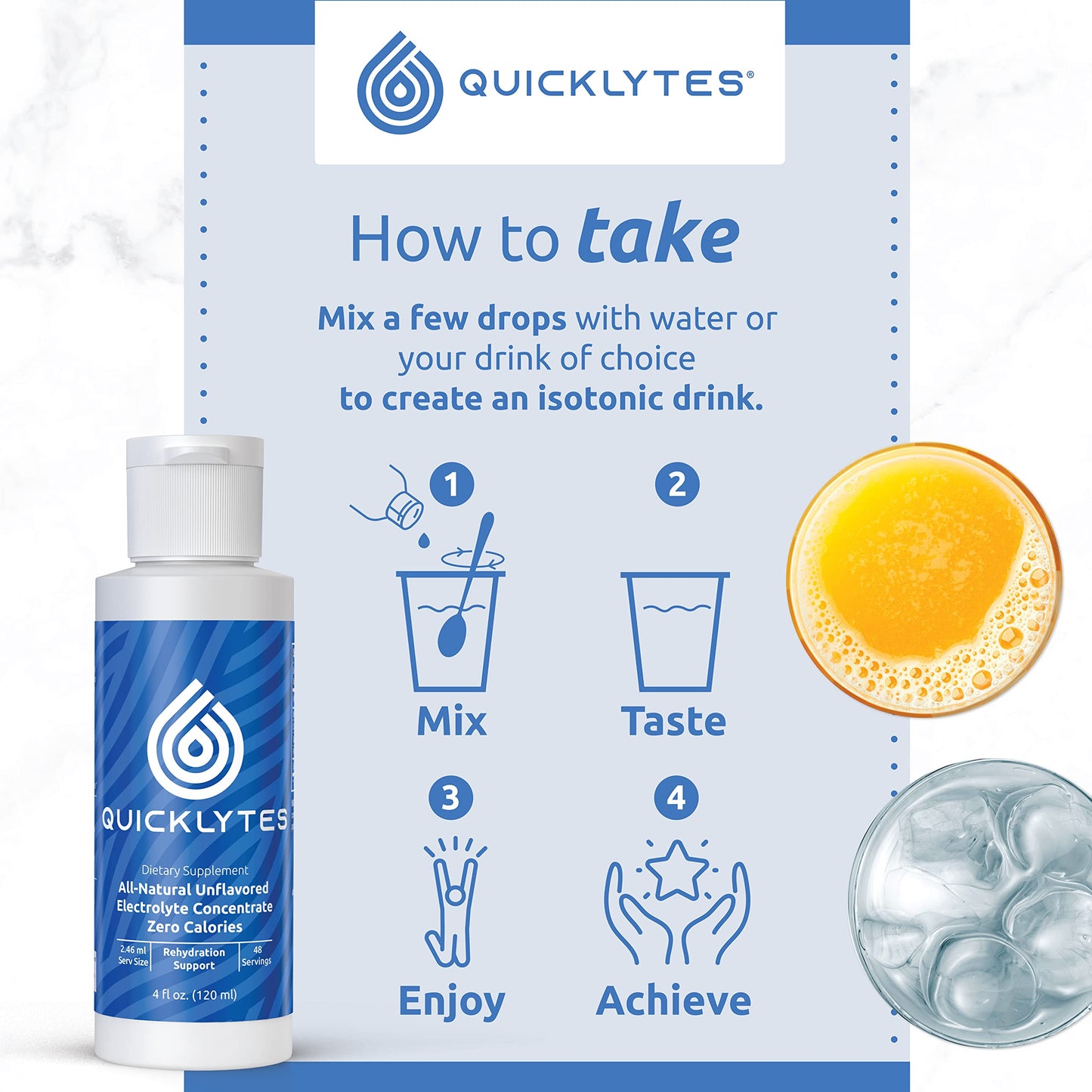 Quicklytes Electrolytes Supplement for Rapid Hydration | No Calorie No Sugar | Potassium, Magnesium & Sodium | Leg Cramp Relief | 48 Servings (1 Bottle)