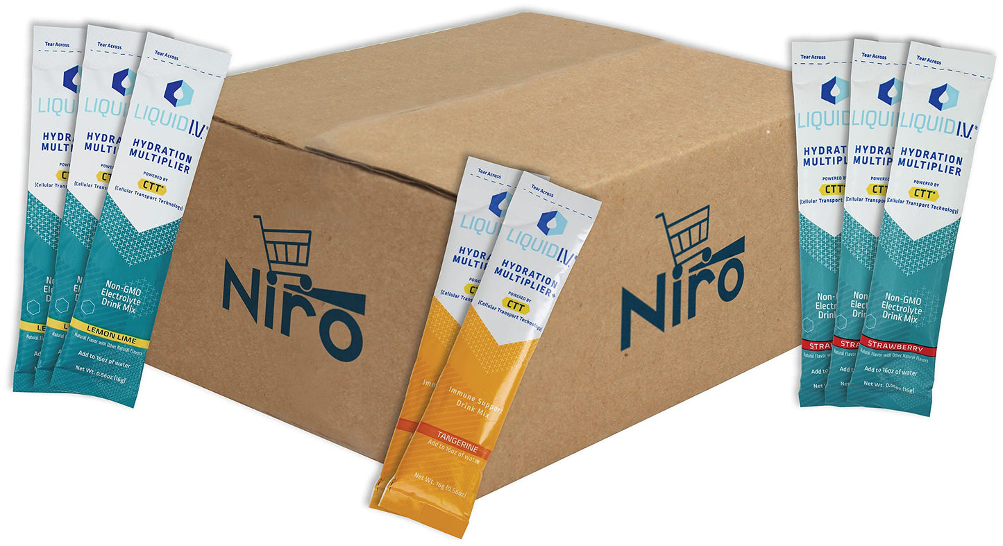 Niro Assortment Liquid IV Hydration Multiplier Strawberry Lemon Lime Tangerine Liquid IV Variety Pack Electrolyte Drink Mix 8 Single Serve Packets