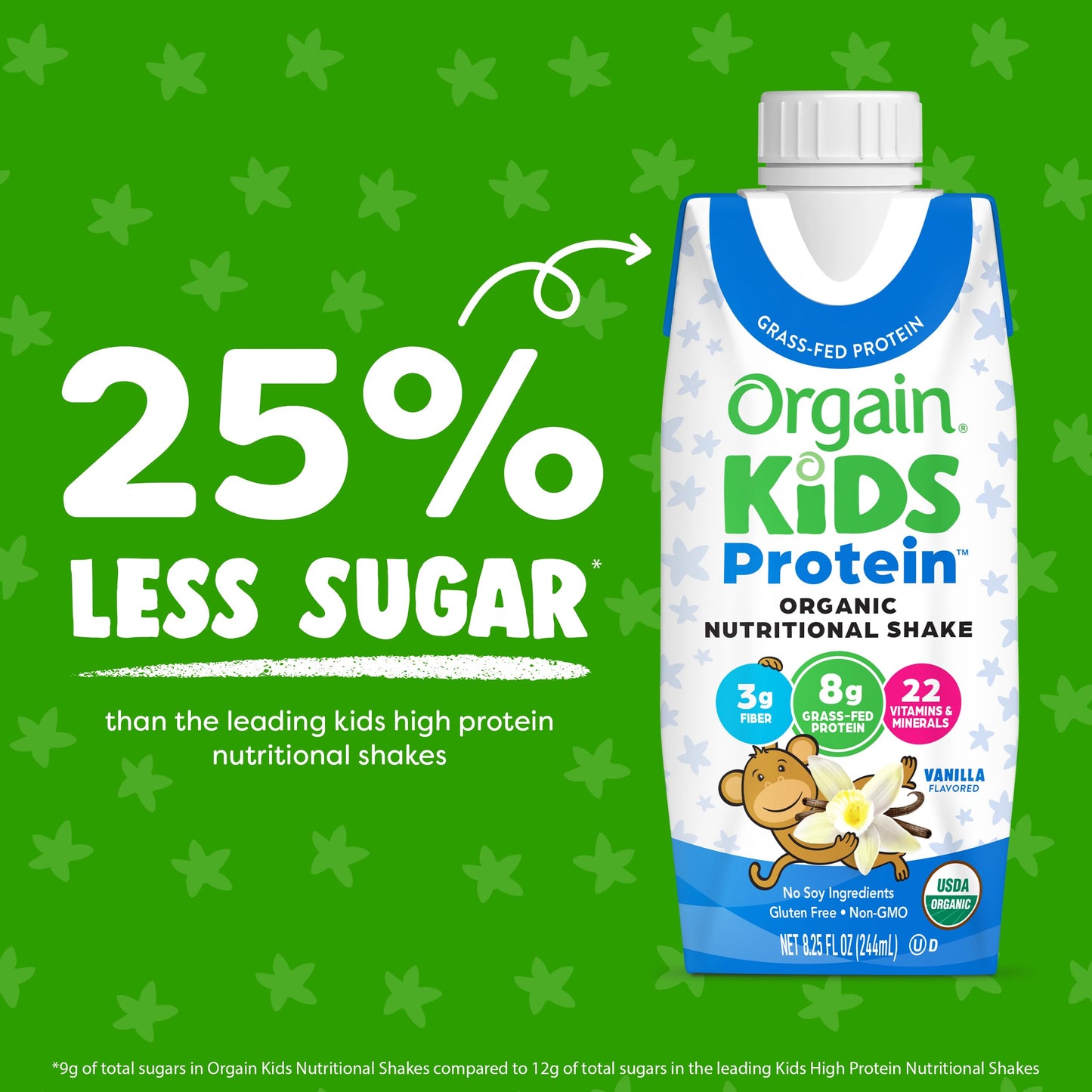 Orgain Organic Kids Nutritional Protein Shake, Vanilla, Healthy Kids Snacks, 8g Dairy Protein, 3g Fiber, 22 Vitamins & Minerals, No Soy ingredients, Gluten Free, Non-GMO, 8.25 Fl Oz (Pack of 12)