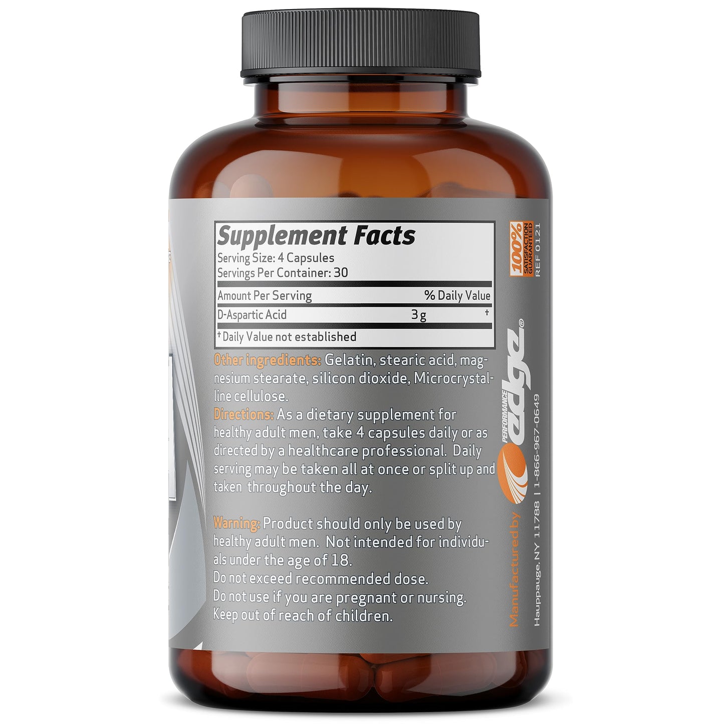 Performance Edge DAA D-Aspartic Acid 3g Daily Dose 30 Day Supply, 120 Capsules