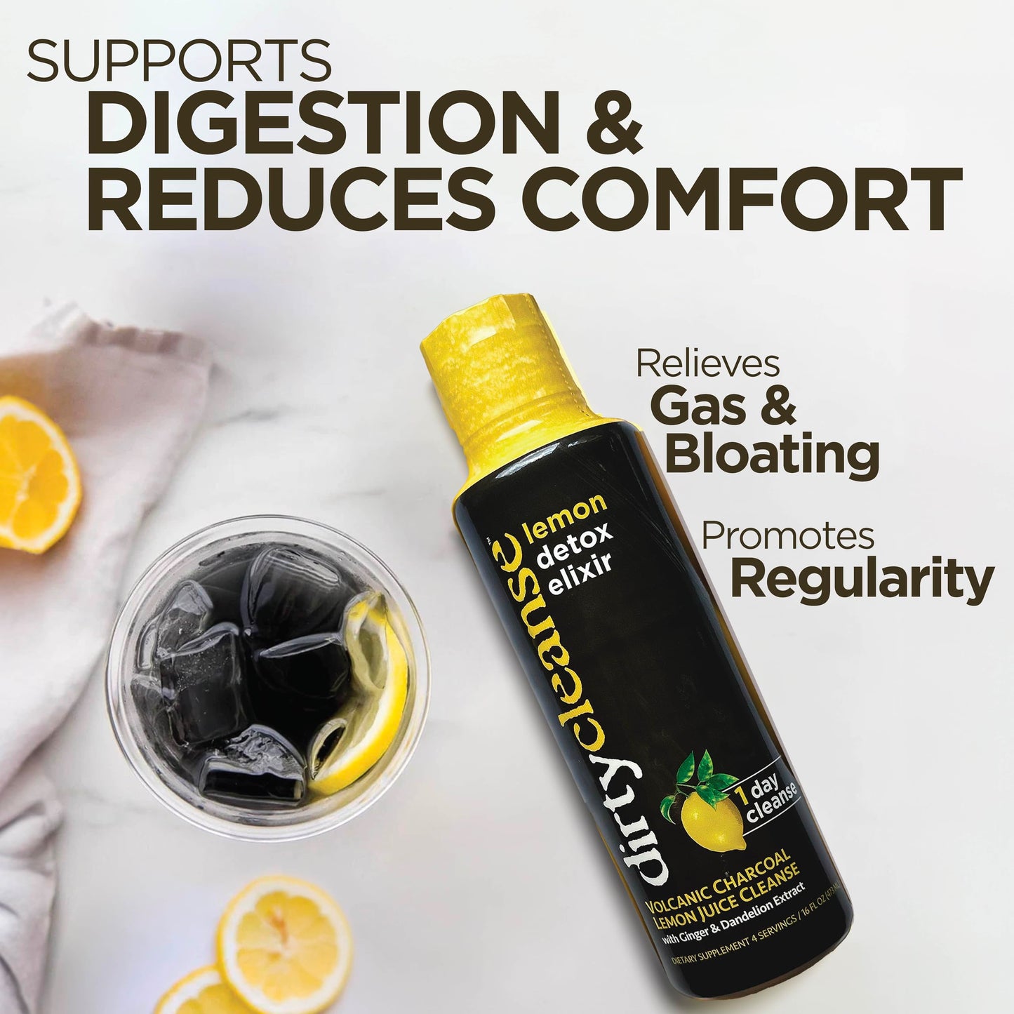 Dirty Cleanse Lemon Detox with Volcanic Charcoal with Ginger and Dandelion Extract, 4 servings