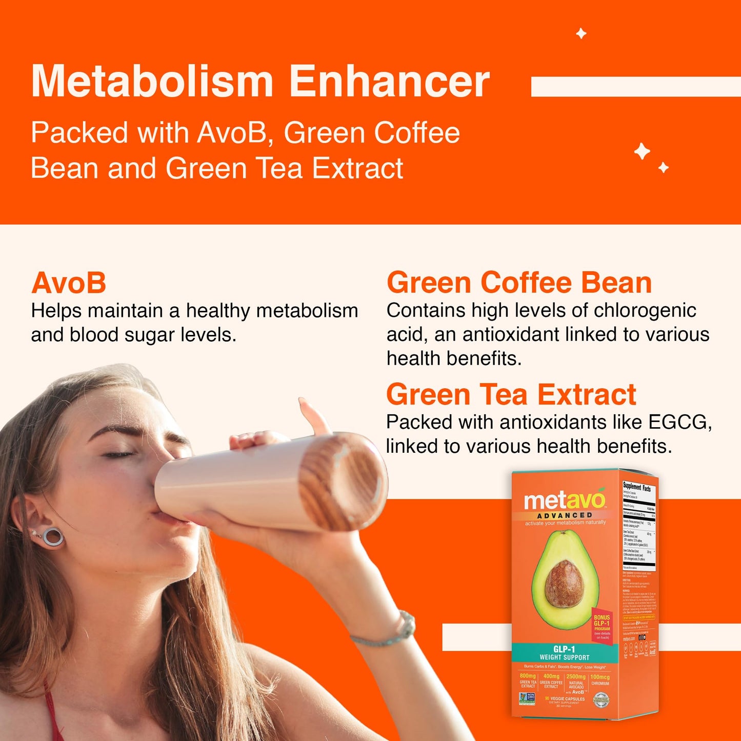 Metavo Advanced Weight Support - Natural Diet Supplements with Essential Nutrients for Promoting Wellness, Enriched with Avocados, Green Tea, Chromium & Green Coffee, 90 Easy-to-Swallow Diet Pills