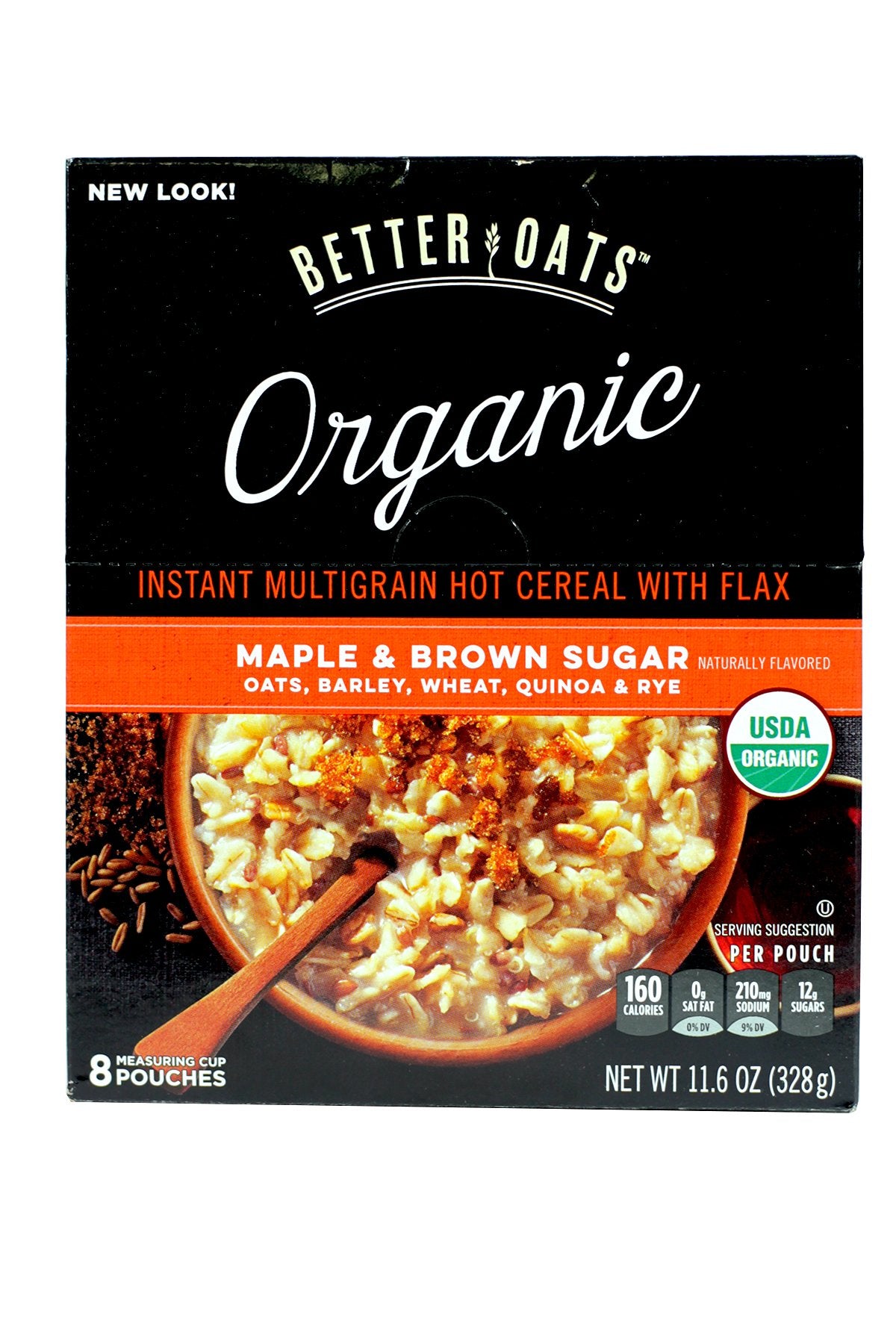 Better Oats Raw Pure Simple Organic Maple Brown Sugar Instant Multigrain Hot Cereal with Flax 116 OZ 8 POUCHES