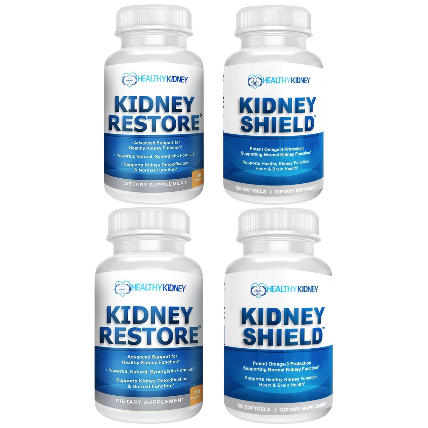Kidney Restore & Kidney Shield 4-Pack Bundle Pills - Natural Kidney Support Supplement for Kidney Cleanse Detox & Repair - Comprehensive Renal & Kidney Health Supplement to Support Kidney Function