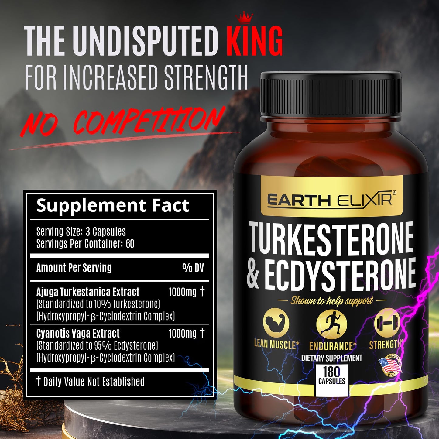 Earth Elixir Turkesterone 1000mg and Ecdysterone 1000mg Supplements (180 Capsules) 2 Month Supply - 3rd Party Tested- Turkesterone Supplement for Men (Ajuga Turkestanica) with 95% Beta Ecdysterone