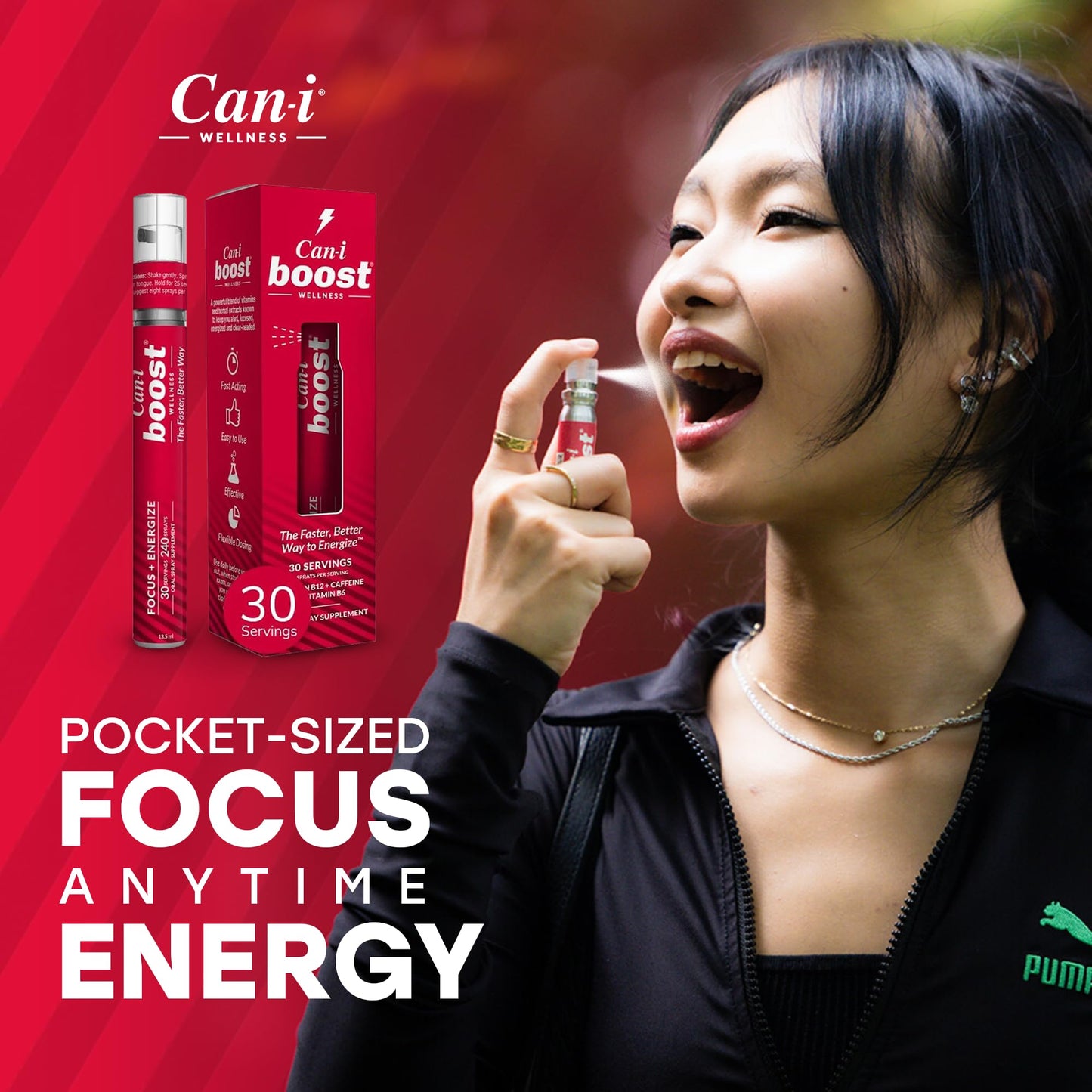 Can-i Wellness Vitamin B12 Spray - 240 Sprays (30 Servings) Fast-Absorbing B12 Supplement with B6 & Caffeine- Vegan, Gluten-Free, Sugar-Free for Energy, Focus & Memory- Ideal for Study, Work & More