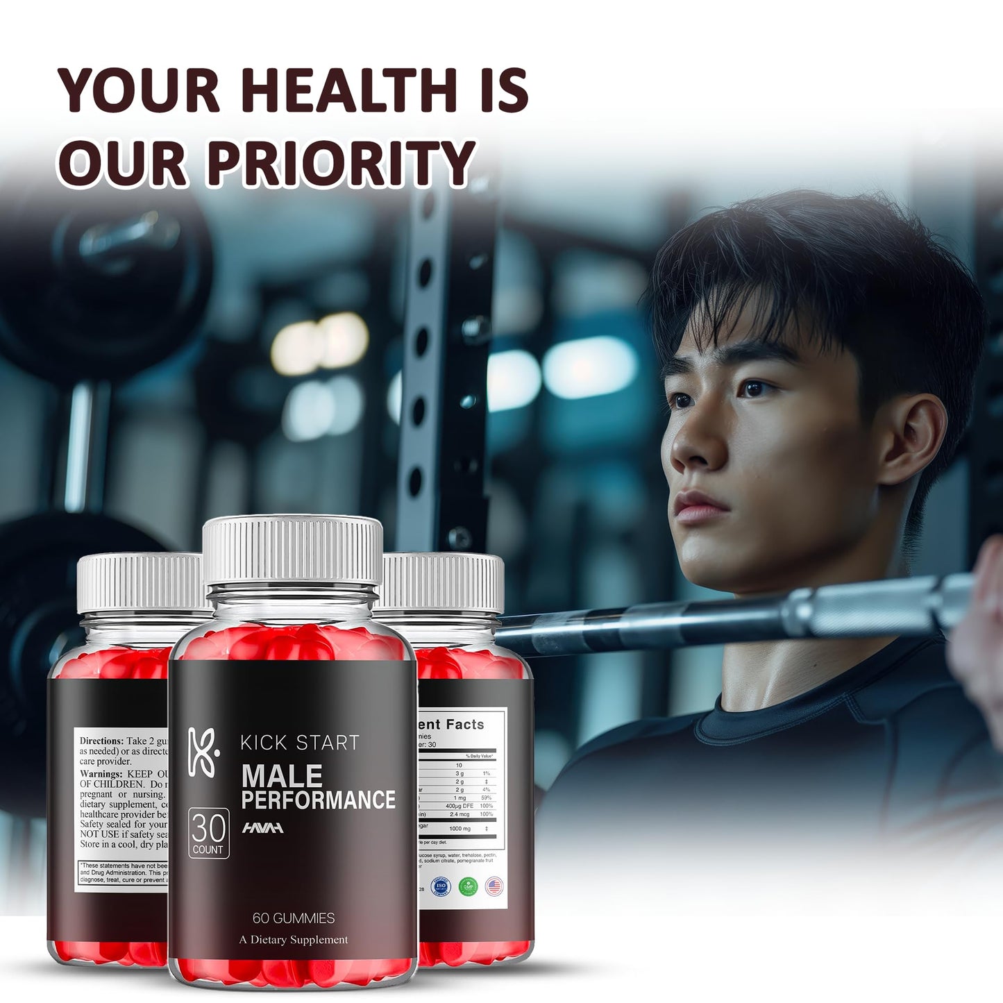 (2 Pack) Kickstart Maximum Strength Performance Gummies Kickstart Gummy Supplement, Kickstart Maximum Strength Advanced 1000MG Vitamin Support Supplement, Kickstart Gomitas (120 Gummies)