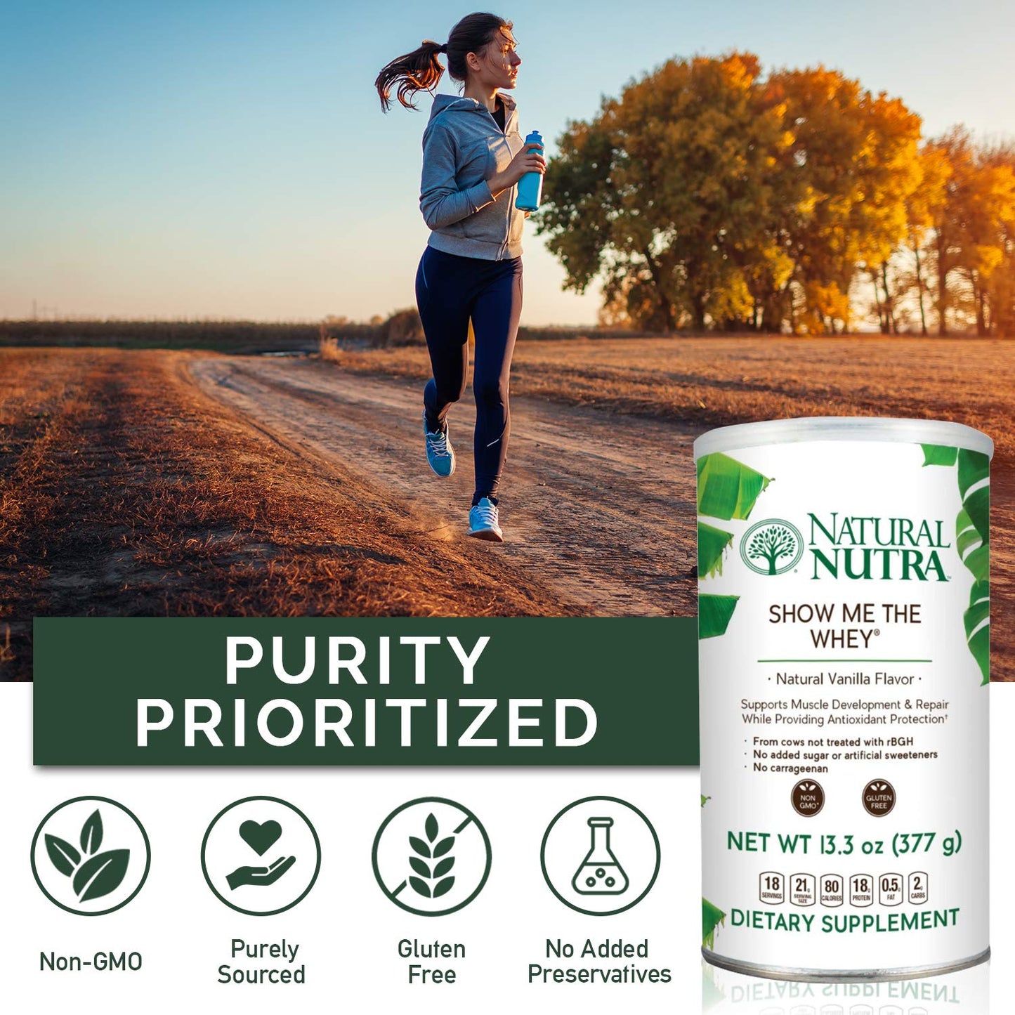 Natural Nutra Grass Fed Vanilla Show Me The Whey Protein Source Powder Enhance Digestion, Improve Body Fluid Flow, Support Bone Health and Boost Immunity, Gluten Free, Sugar-Free, Non-GMO, 13.3oz