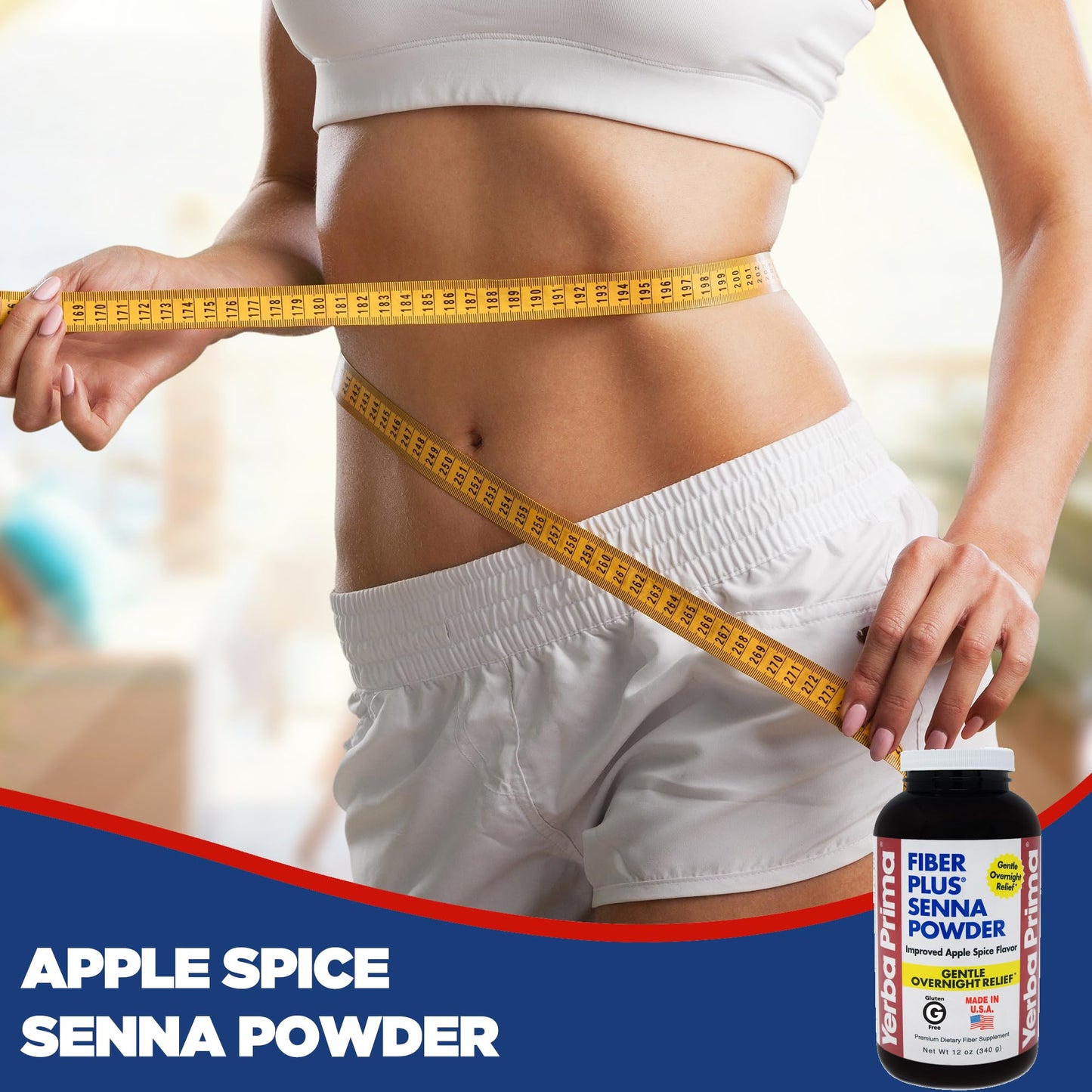 Yerba Prima Fiber Plus Senna Powder, 12 oz (Pack of 1) - Apple Spice Flavor, Gentle Overnight Relief, USA Made, Non-GMO, Stevia Sweetened, Short-Term Use to Restore Regularity