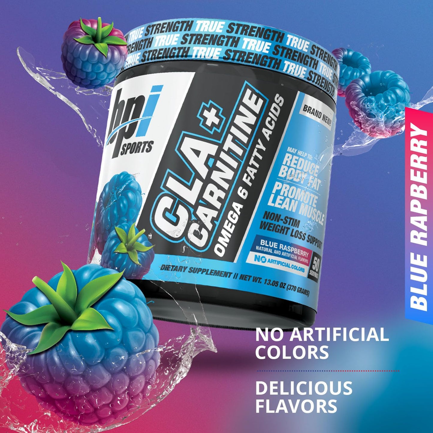 BPI Sports CLA + Carnitine - Conjugated Linoleic Acid - Weight Loss Formula - Metabolism, Performance, Lean Muscle - Caffeine Free - for Men & Women - Blue Raspberry - 50 Servings - 12.34 oz.