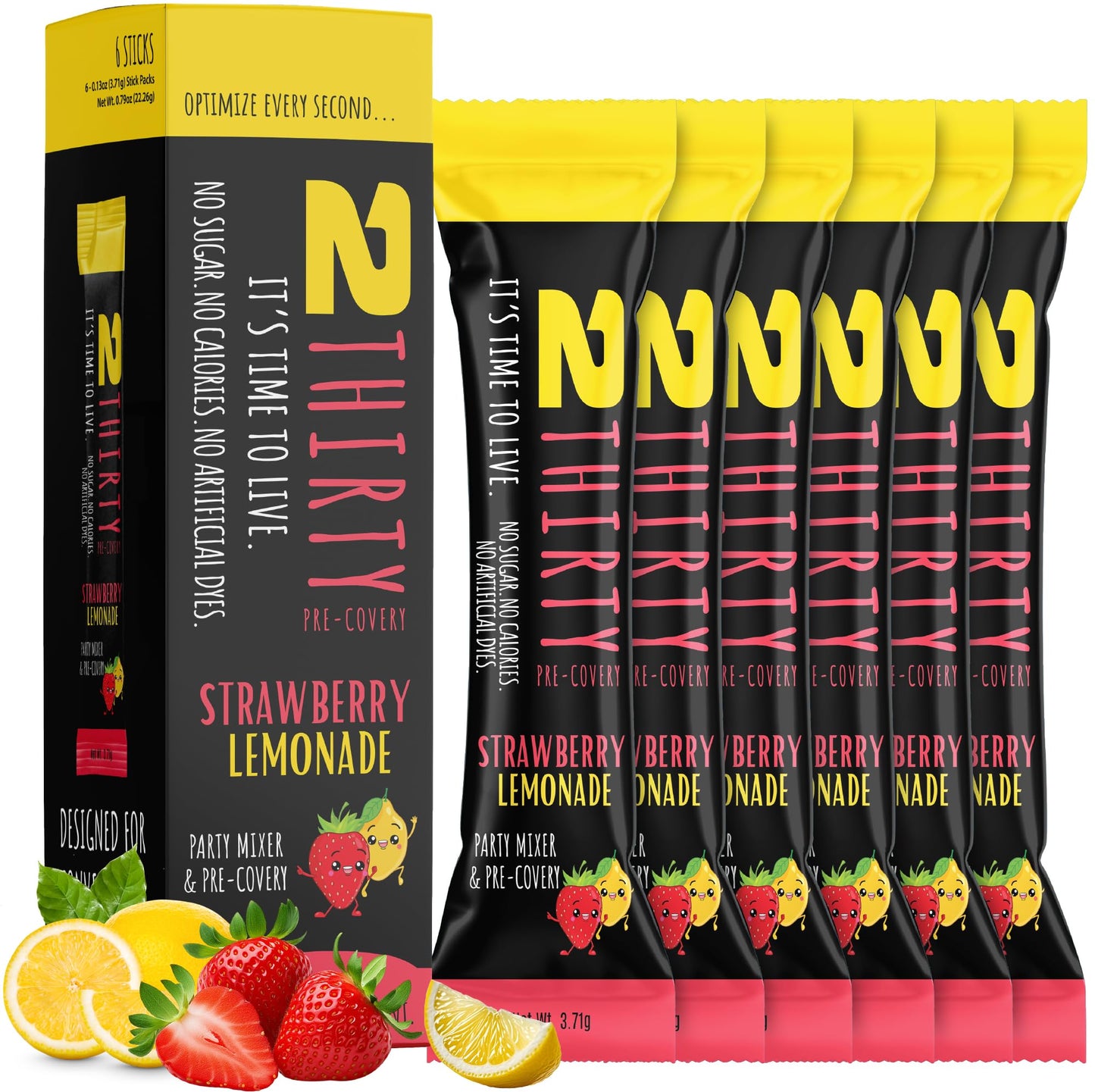 2THIRTY Hydration & Precovery Mixer | No Sugar, Zero Calories | Electrolyte Powder Packets + Vitamin B12, Aminos & Natural Herbs (6 Pack, Strawberry Lemonade)