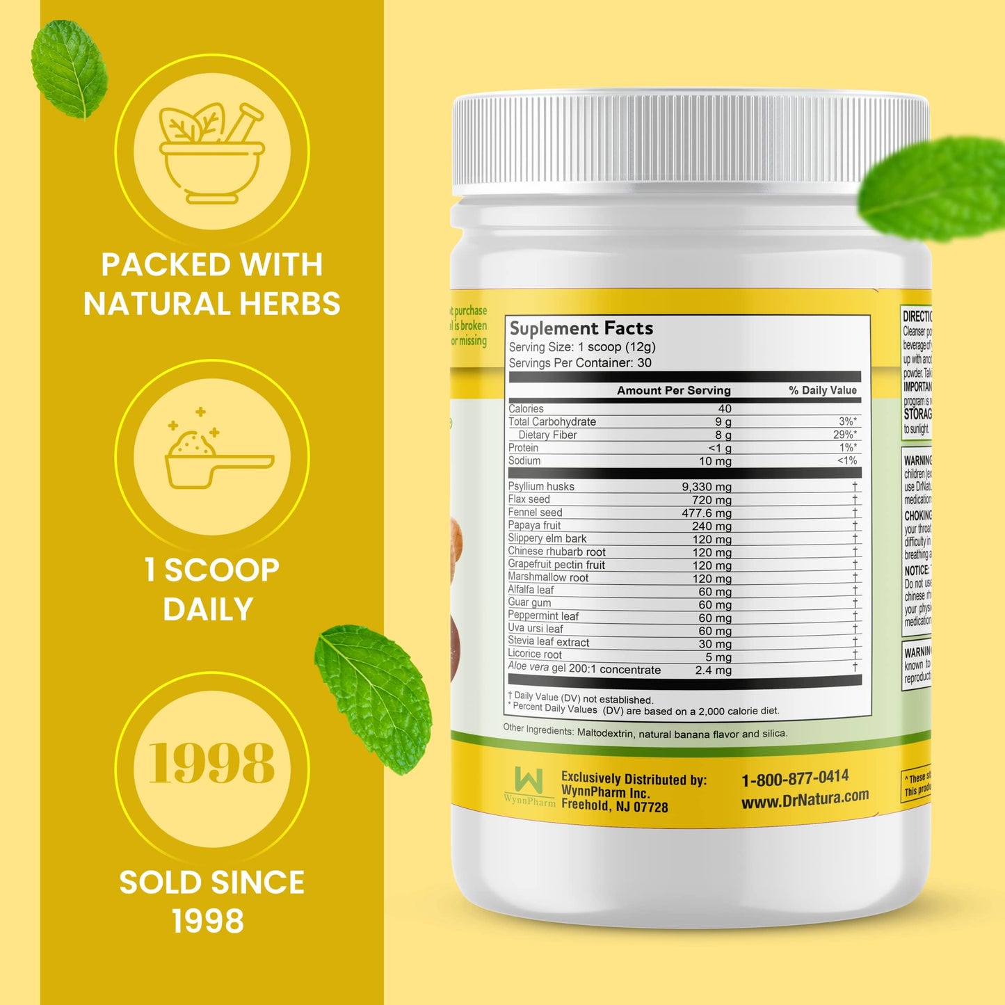 DrNatura Colonix Intestinal Cleanser, All-Natural Daily Fiber, Colon Detox and Cleanse, Supports Healthy Colon, Intestines, Gut, 30 Day Serving, 12.7 Oz.