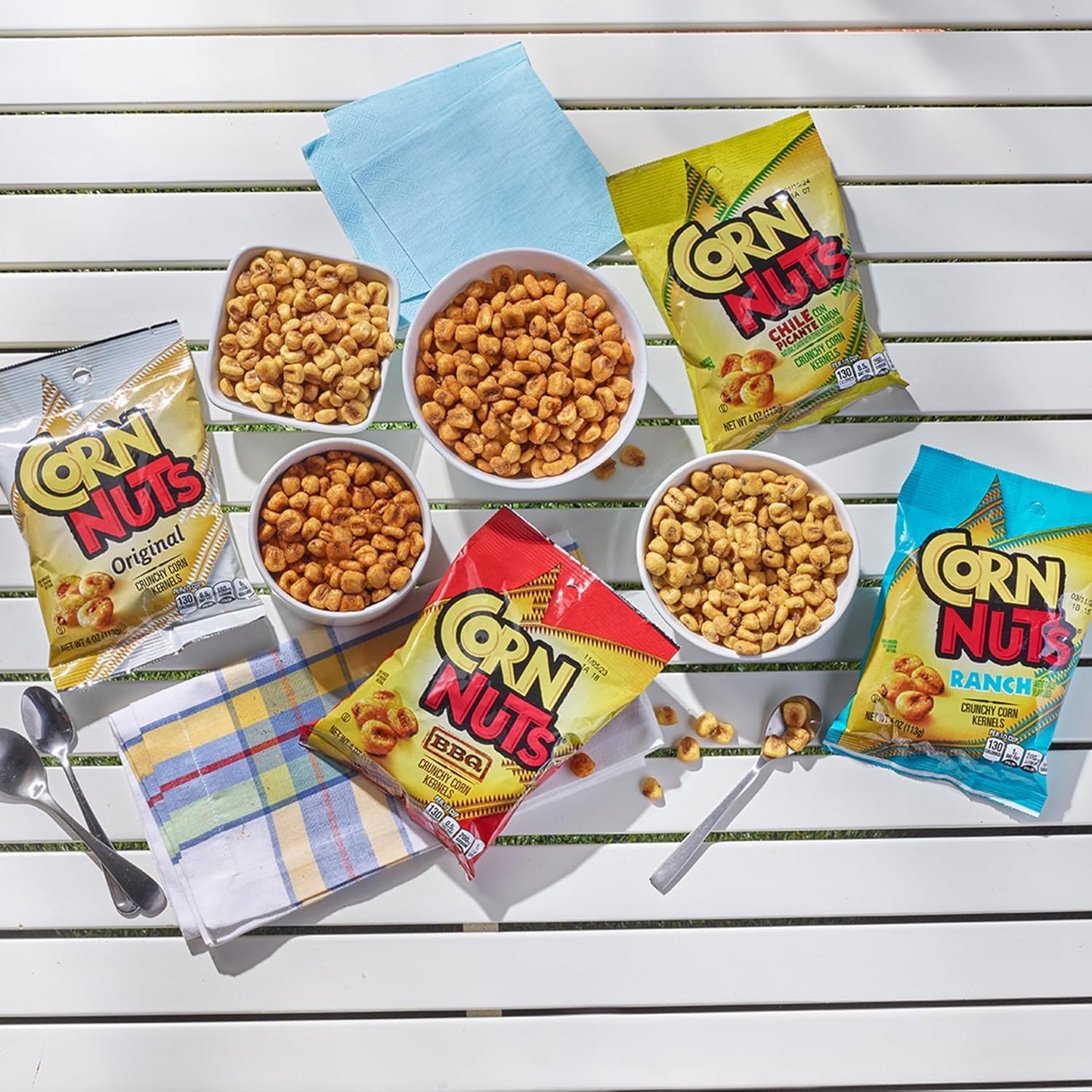Corn Nuts Variety Pack 12 Pack 4 Ounces Each Loaded Taco Chile Picante Ranch Original Mexican Street Corn and BBQ Bulk Box With Mighty Merchandise Bag Clip