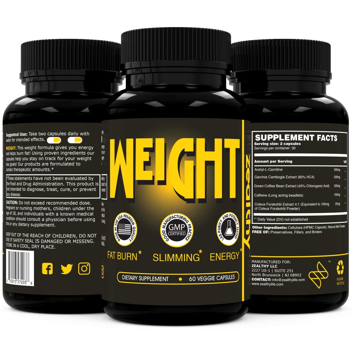Zealthy Life- Natural Supplement for Optimal Wellness. Metabolism Support with Green Tea Extract & Thermogenic Properties. Promotes Healthy Lifestyle (60 Caps)