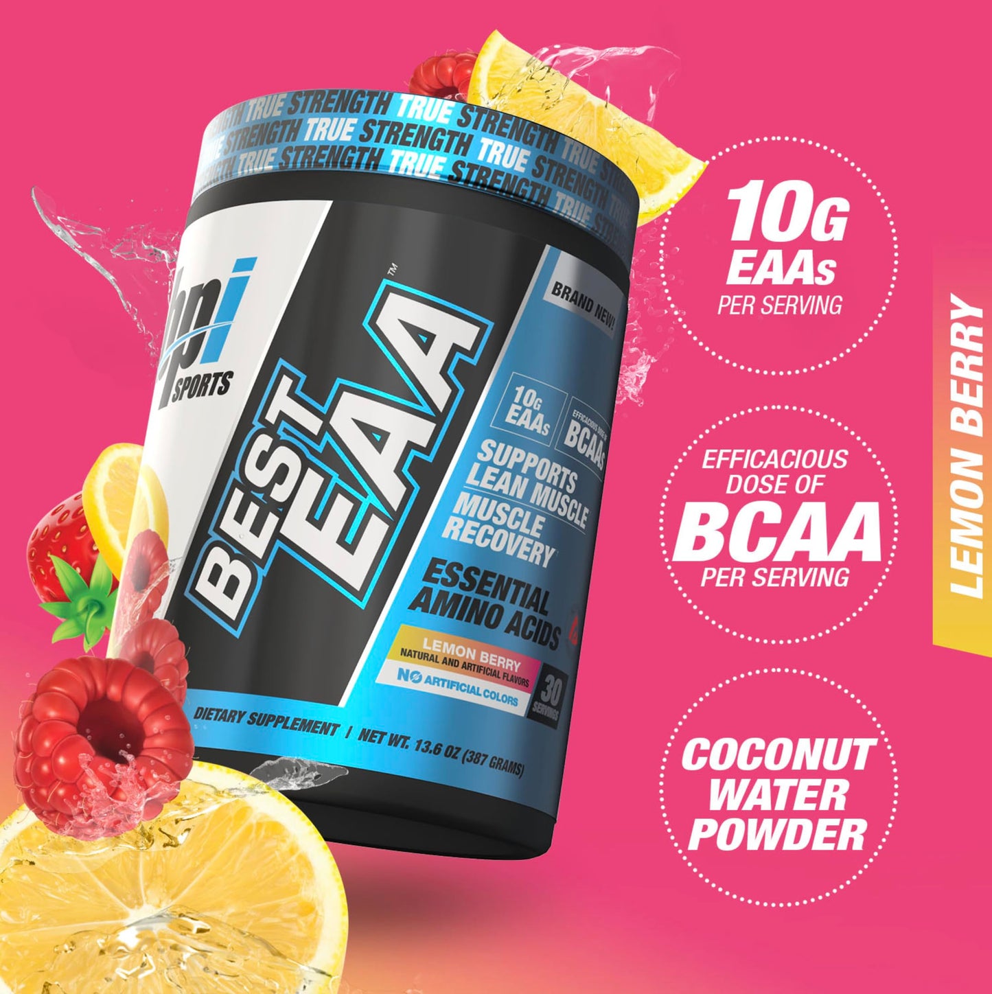 BPI Sports Essential Amino Acids EAA Powder - Pre, Intra & Post Workout Drink - BCAA Powder for Men & Women, EAA + BCAA + Hydration. Advanced Formula with 10g of EAA. (Lemon Berry)