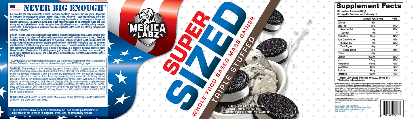 'Merica Labz Super Sized Whole Food Based Mass Gainer with 46g of Protein, Includes Digestive Enyzmes for Easy Digestion, 5 lbs (Triple Stuffed)