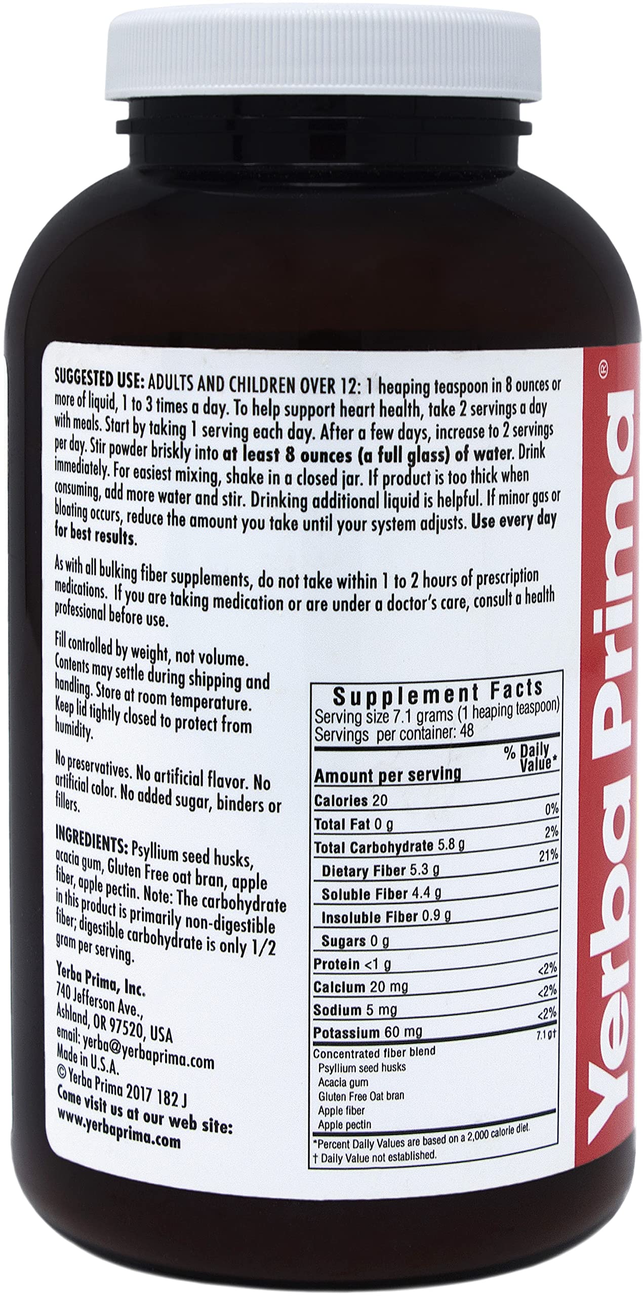 Yerba Prima Soluble Fiber Formula Powder, 12 Ounce - Premium Dietary Fiber Supplement, Natural, Concentrated Soluble Fiber, Gluten Free, Non-GMO, Made in USA