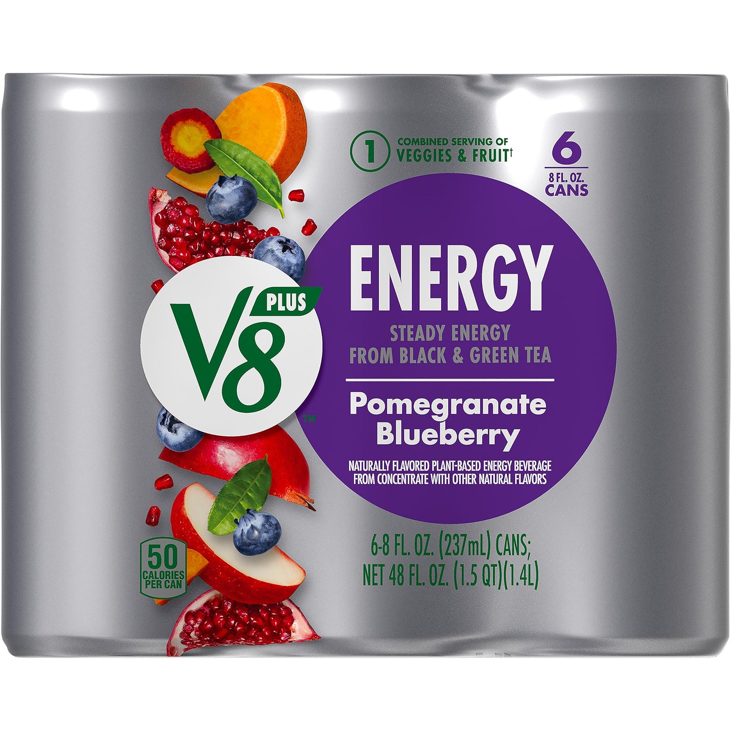 V8 Energy Pomegranate Blueberry Juice Energy Drink 8 fl oz Can 6 Pack