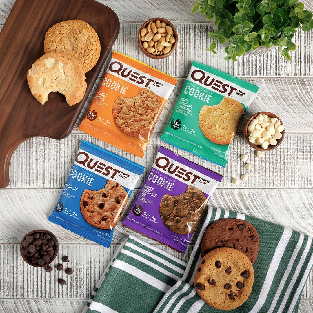 Quest Nutrition Double Chocolate Chip Protein Cookie, 15g Protein, 1g Sugar, 3g Net Carbs, Keto Friendly, High Protein, Low Carb; 4 Count