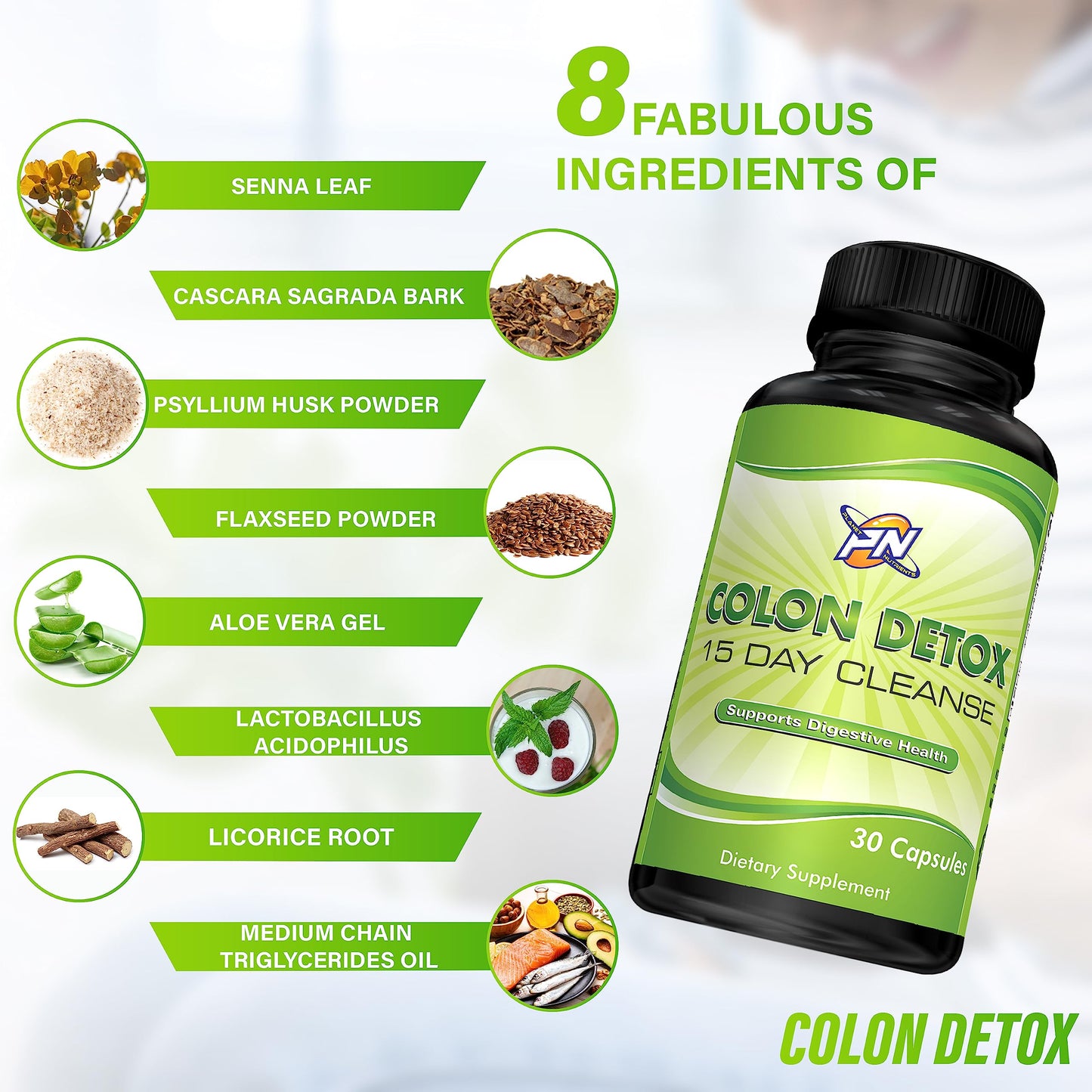 Planet Nutrients Colon Detox Capsules - Day Cleanse with Magnesium Supplement and Stool Softeners - Ultimate Detox Cleanse for Weight Loss & Gut Health for Women - Non-GMO- 30 Capsules