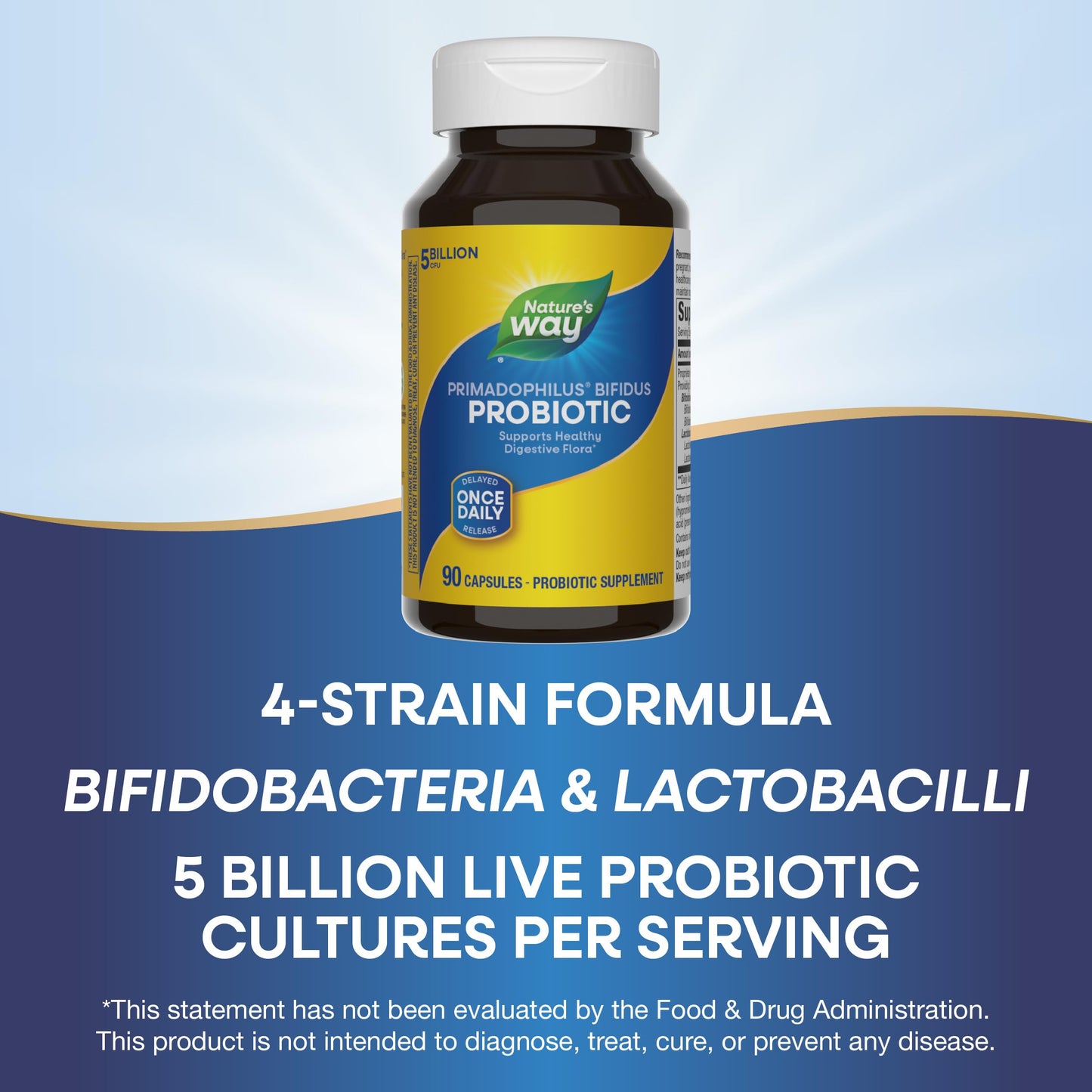 Nature's Way Primadophilus Bifidus Probiotic, Supports Digestive Flora*, 5 Billion Live Probiotic Cultures per Capsule, Lactobacilli, Bifidobacteria, 90 Capsules (Packaging May Vary)