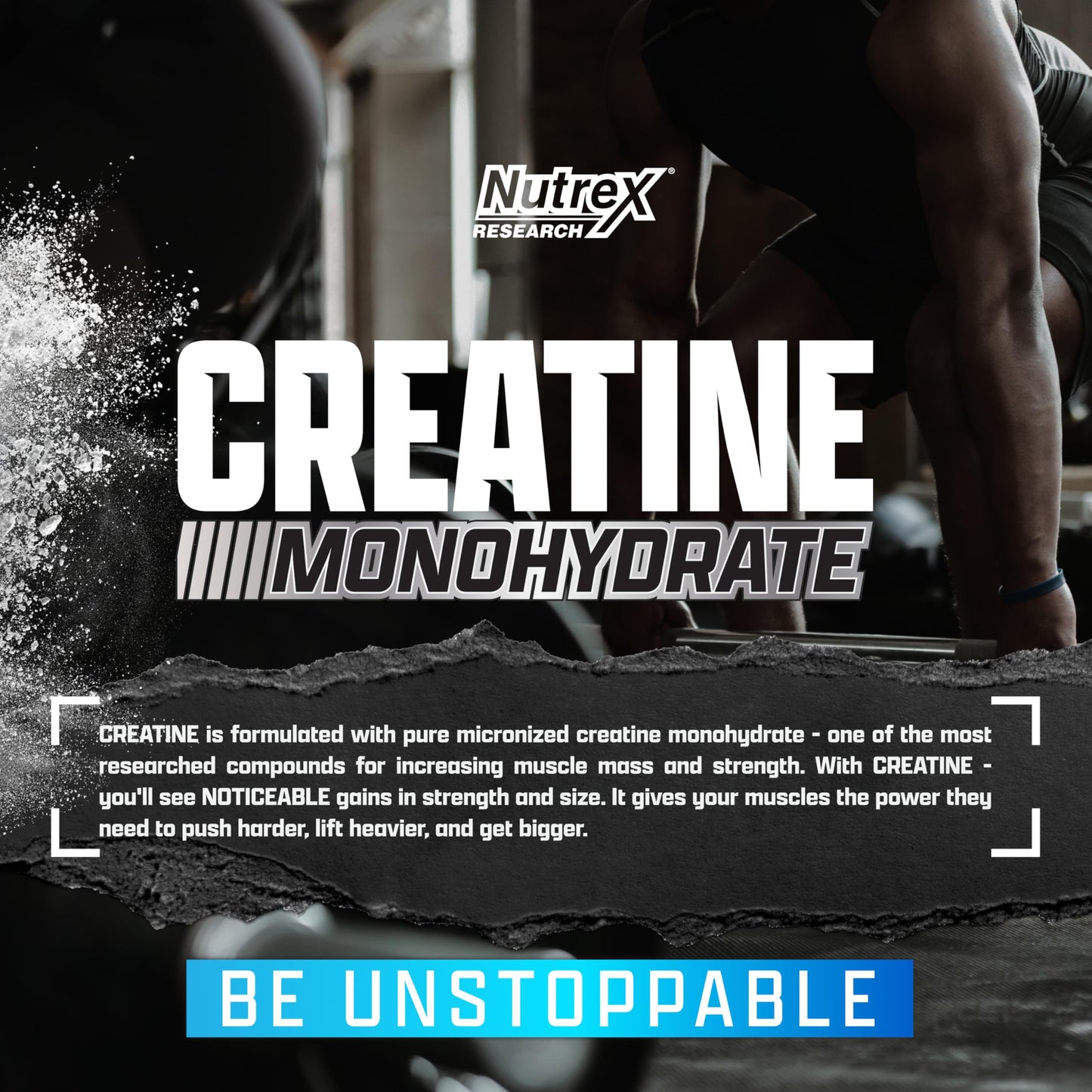 Nutrex Research Micronized Creatine Monohydrate Powder - 200 Servings (1KG) Pure, Unflavored Creatine Monohydrate Supplement for Muscle Gain, Strength and Performance, 5G Per Serv (2.2lbs)