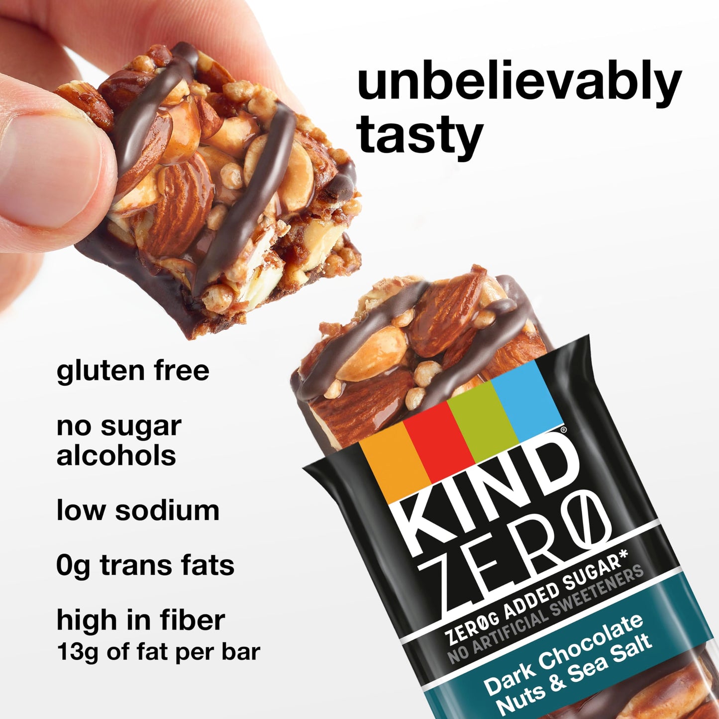 KIND ZERO Added Sugar Bars Keto Friendly Snacks Dark Chocolate Nuts and Sea Salt 62oz Box 30 Bars