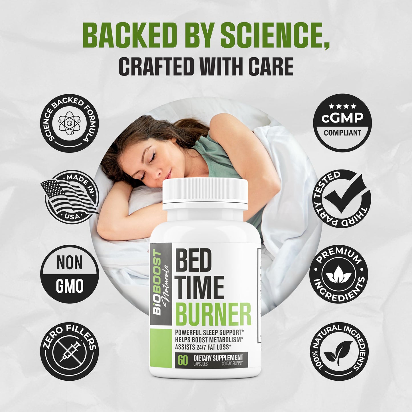 Bed Time Burner | Max Strength Night Time Fat Burner Weight Loss Pills for Women & Men | Appetite Suppressant, Belly Fat Burner, Sleep Aid, Carb Blocker | 16 Ingredients for Fast Results - 60 Caps