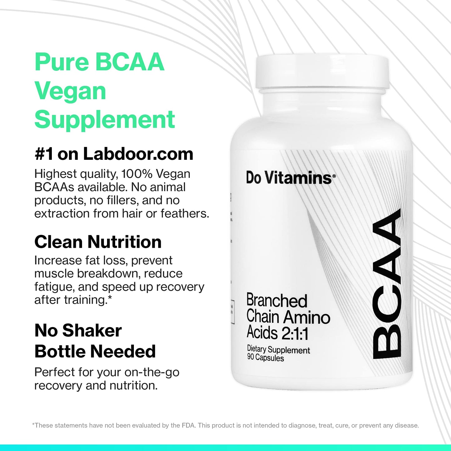 Do Vitamins Branched Chain Amino Acids (BCAA) Capsules, Vegan AjiPure BCAAs, #1 on Labdoor, 2:1:1, 2100 mg, Amino Acids Supplement, Keto, Paleo, Third-Party Tested, 90 Count