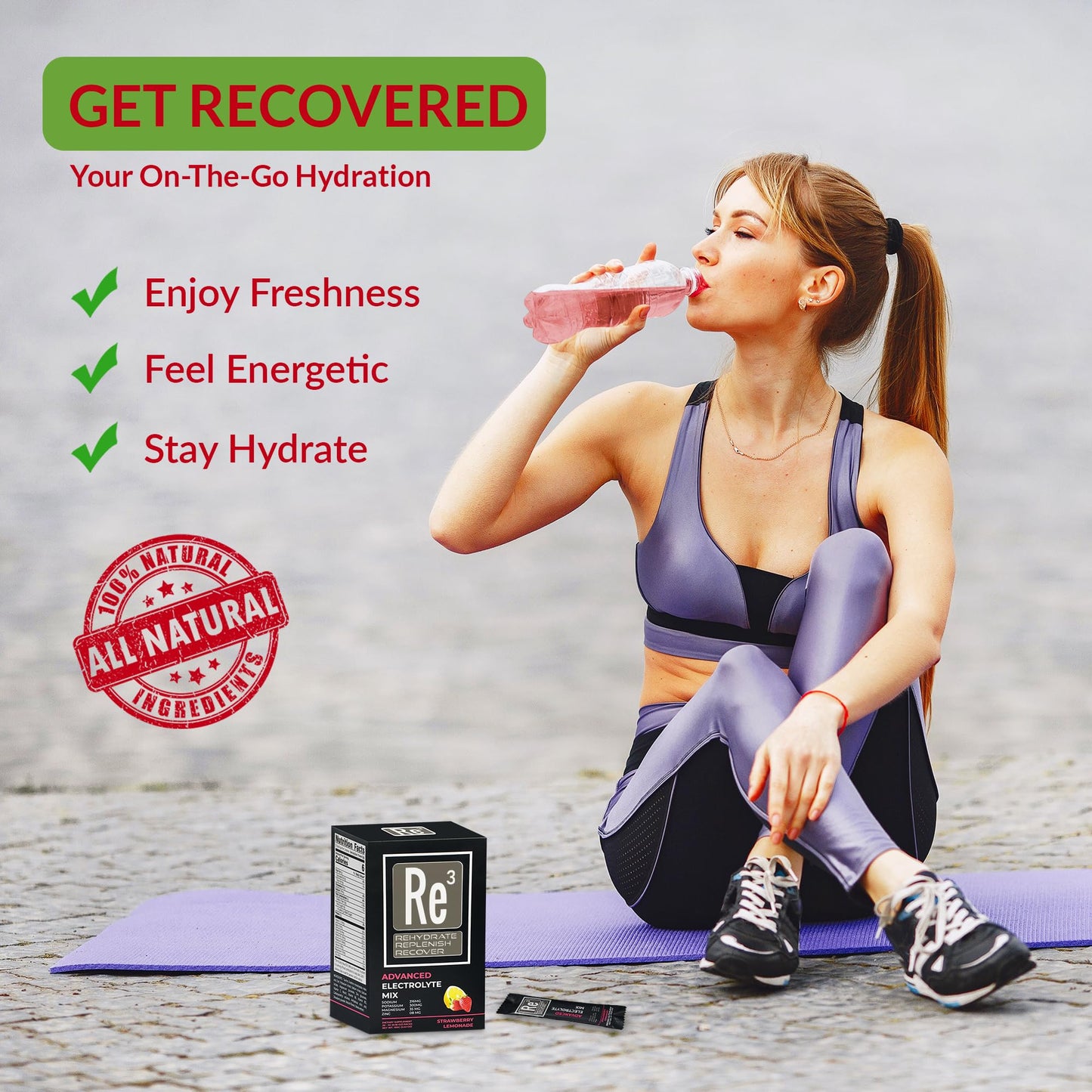 Re3 - Rehydrate - Replenish - Recover Electrolyte Powder Packets. No Sugar, 6 Cal, 2 Carbs. The Best Mix of Vitamins and Minerals (Strawberry Lemonade)
