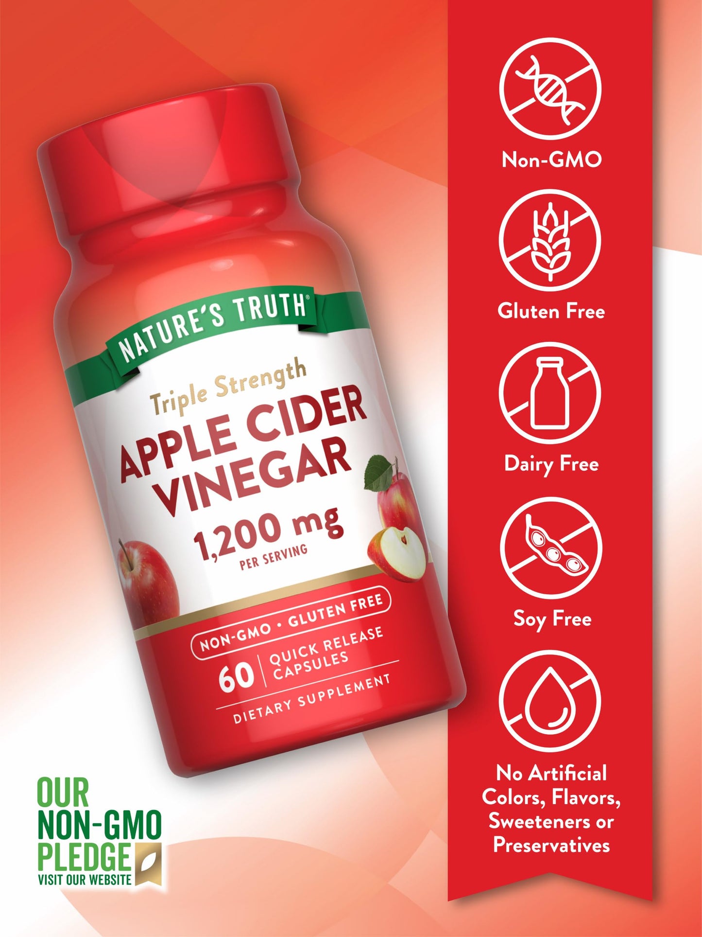 Nature's Truth Apple Cider Vinegar Capsules | 1200mg | Quick Release Pills | Non-GMO & Gluten Free Supplement
