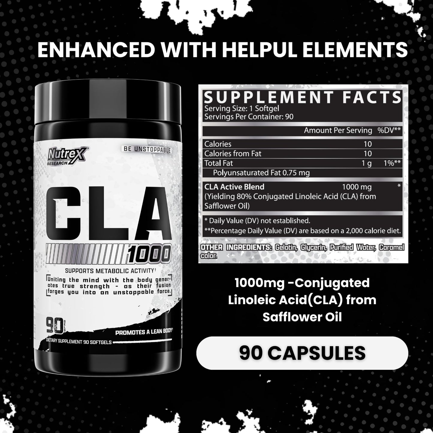 Nutrex CLA 90 Soft Gels - 1000mg Conjugated Linoleic Acid Active Blend from Safflower Oil - Stimulant-Free Metabolism Booster Pills for Weight Loss