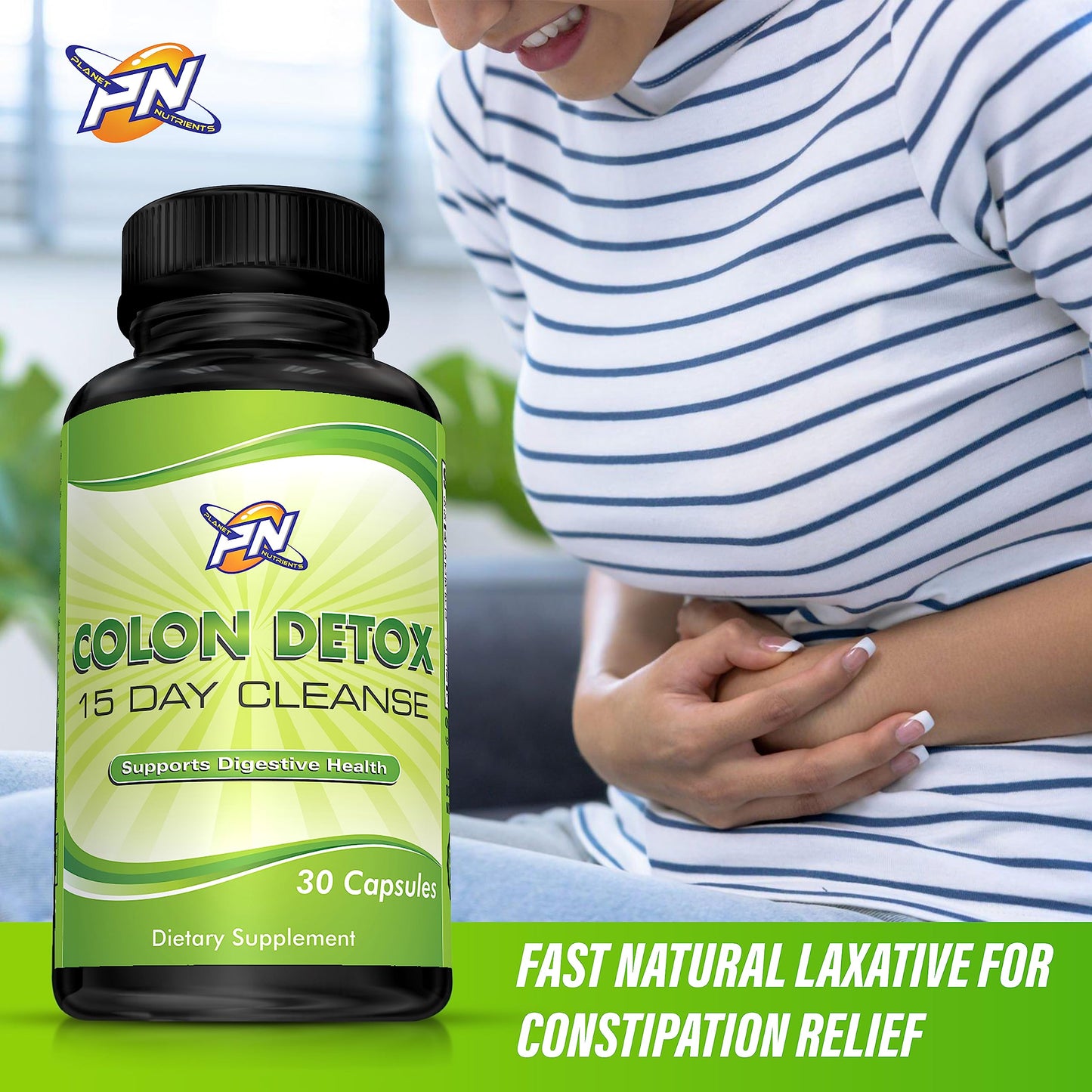 Planet Nutrients Colon Detox Capsules - Day Cleanse with Magnesium Supplement and Stool Softeners - Ultimate Detox Cleanse for Weight Loss & Gut Health for Women - Non-GMO- 30 Capsules