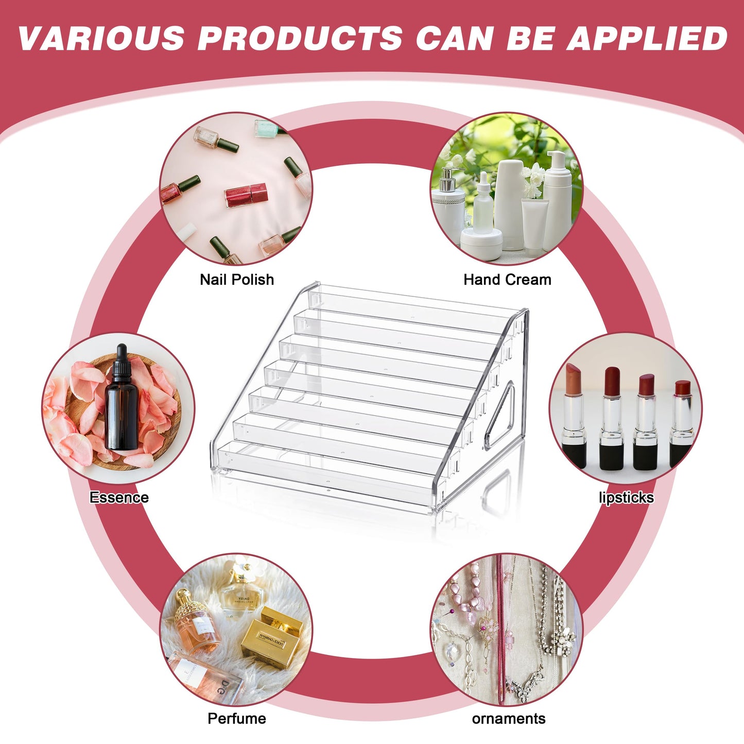 DTXIAQIAO 7-Tier Clear Acrylic Nail Polish Organizer, Holds 56-112 Bottles, Multi-Purpose Display for Nail Polish, Sunglasses, Essential Oils and Cosmetics